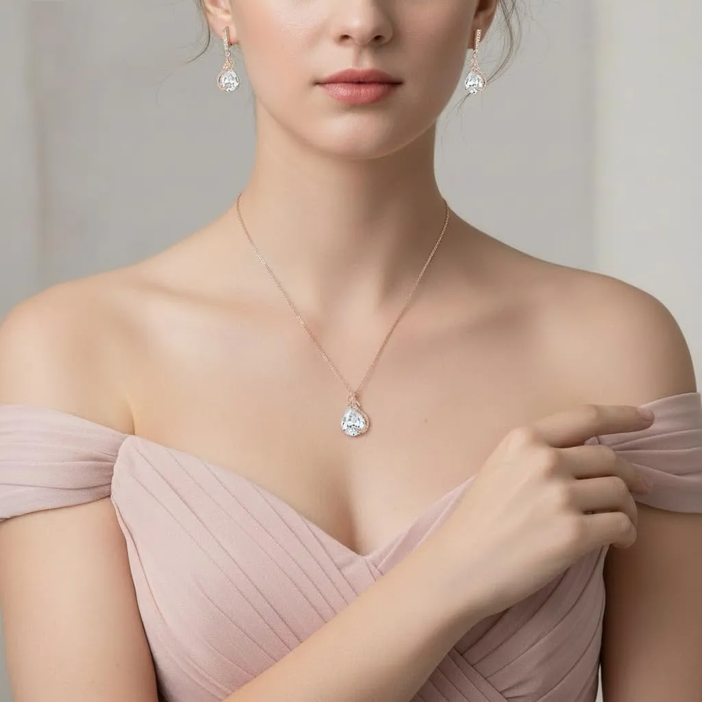 EVER FAITH Set di gioielli da sposa in Zirconia Cubica e Smeraldo - Collana, Orecchini, Bracciale e Anello - immagine 2