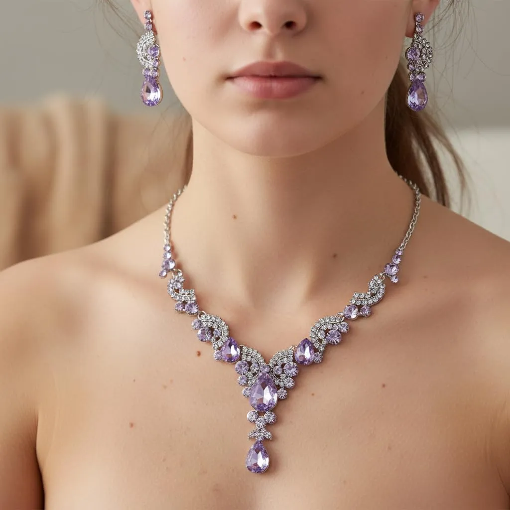 EVER FAITH Set di Gioielli in Cristallo Art Deco Floreale con Collana, Bracciale, Anello e Orecchini - immagine 2