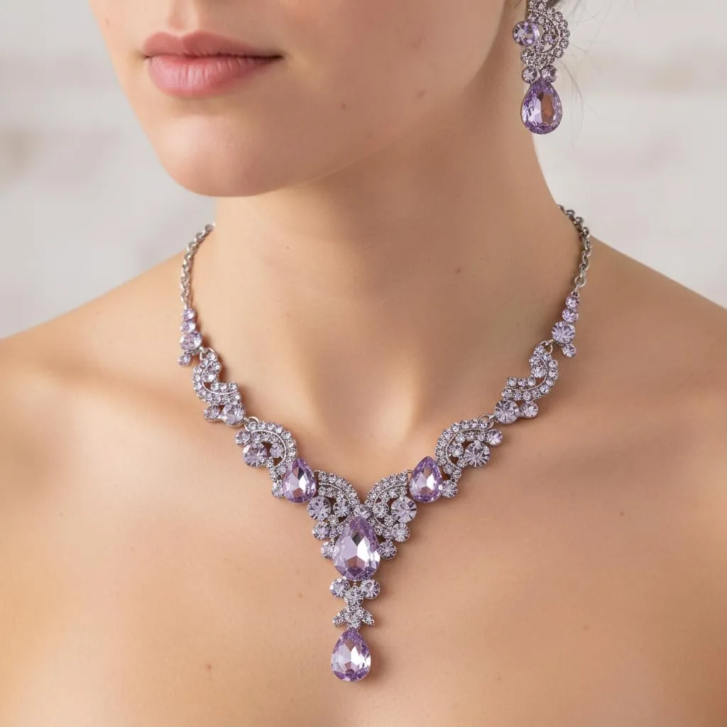 EVER FAITH Set di Gioielli in Cristallo Art Deco Floreale con Collana, Bracciale, Anello e Orecchini - immagine 3