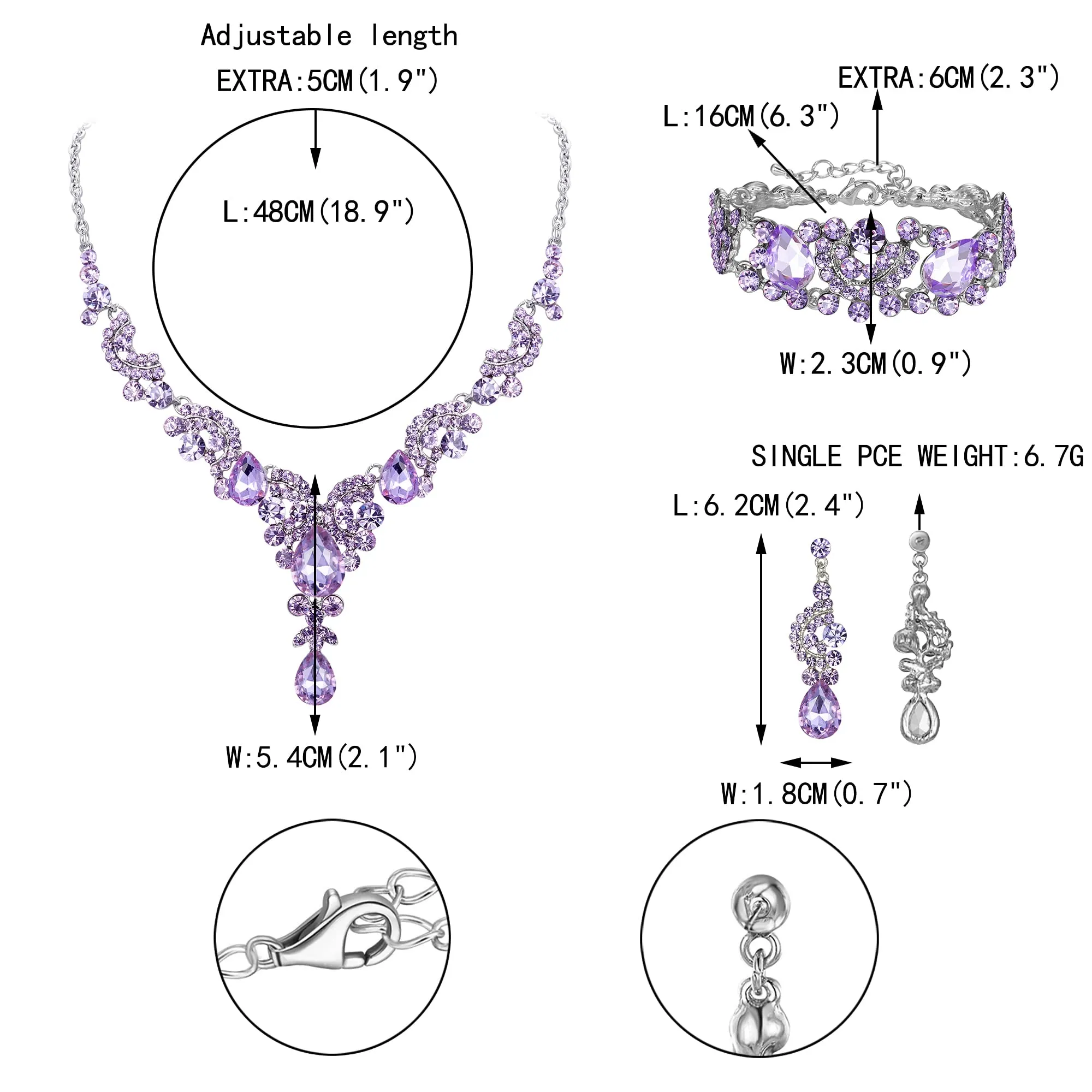 EVER FAITH Set di Gioielli in Cristallo Art Deco Floreale con Collana, Bracciale, Anello e Orecchini - immagine 5