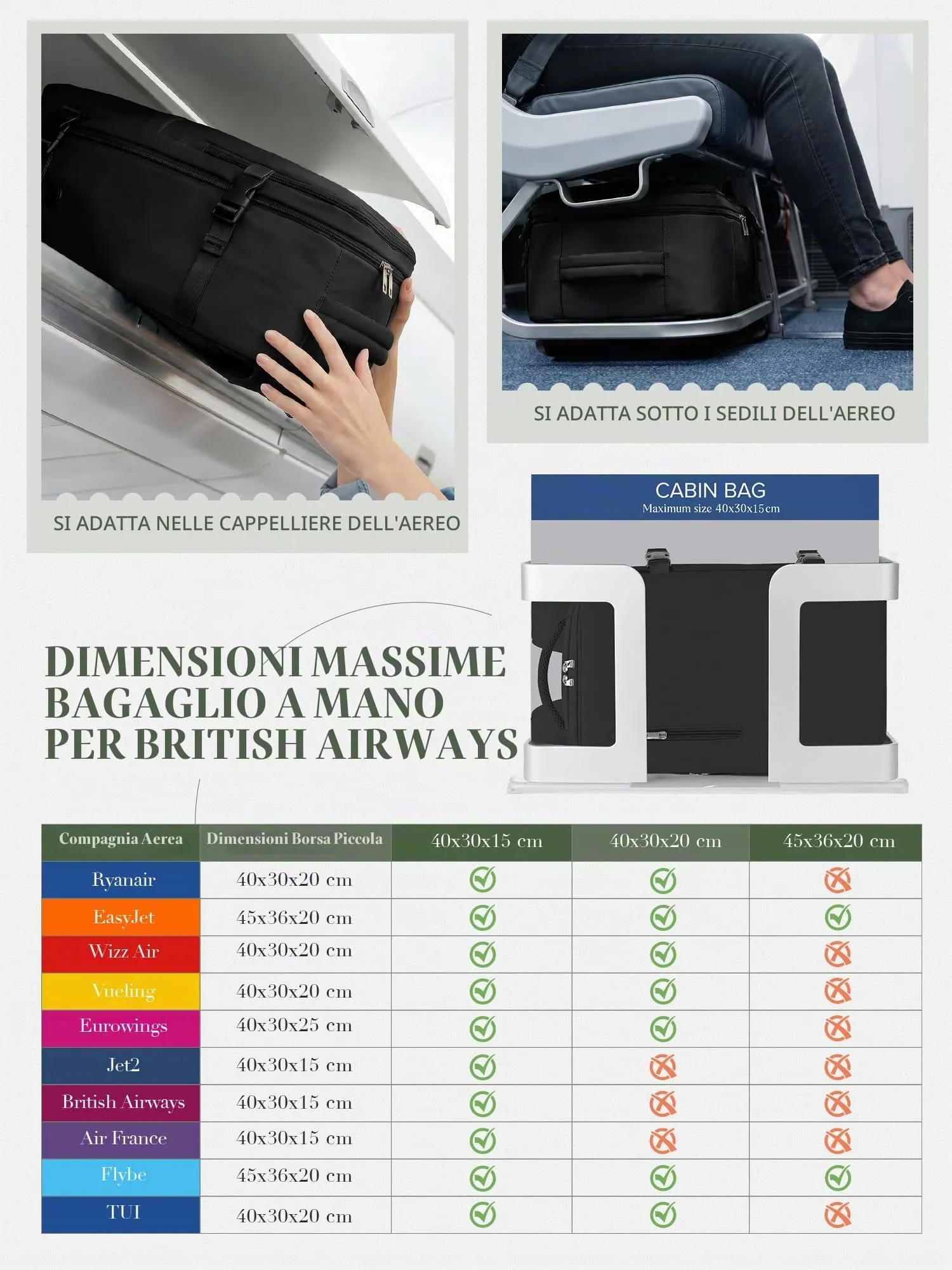 Hayayu Zaino da Viaggio Bagaglio a Mano 40x30x15 cm per Donna e Uomo - immagine 2