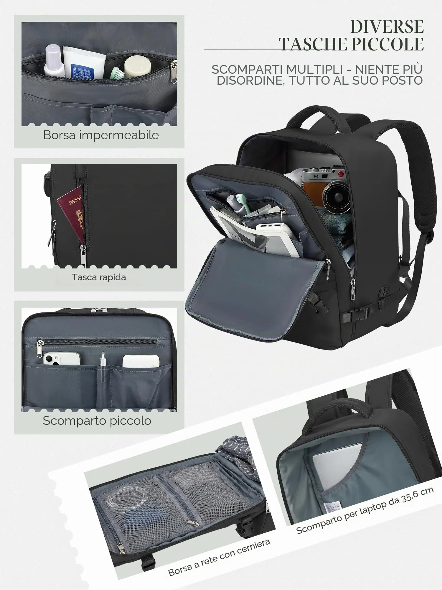 Hayayu Zaino da Viaggio Bagaglio a Mano 40x30x15 cm per Donna e Uomo - immagine 3