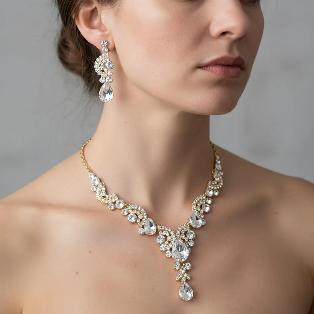 Ever Faith Set di Gioielli in Cristallo Art Deco da Sposa con Collana, Orecchini e Braccialetto, Groß - immagine 2