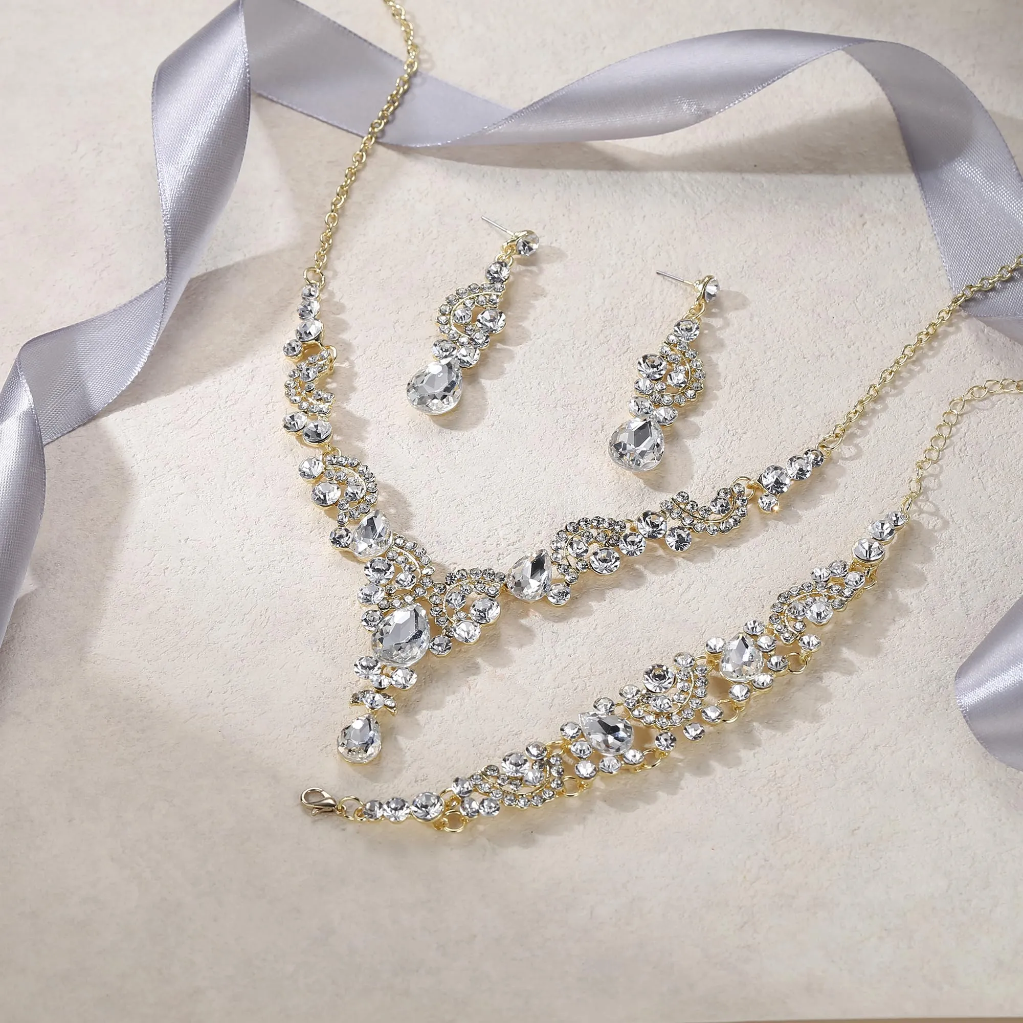 Ever Faith Set di Gioielli in Cristallo Art Deco da Sposa con Collana, Orecchini e Braccialetto, Groß - immagine 3