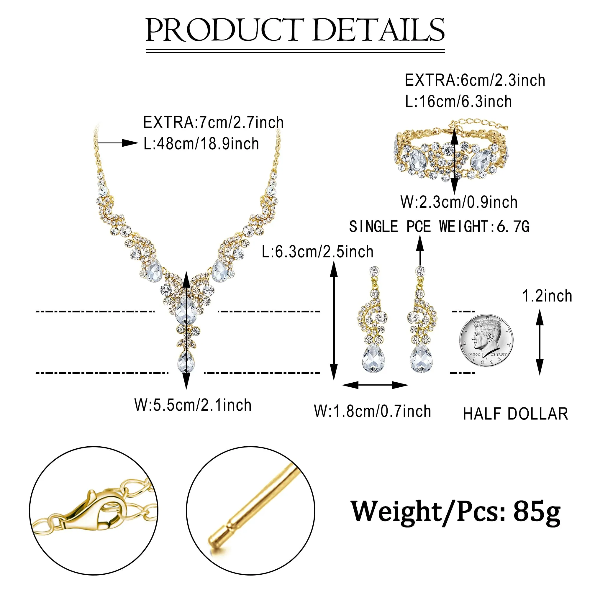 Ever Faith Set di Gioielli in Cristallo Art Deco da Sposa con Collana, Orecchini e Braccialetto, Groß - immagine 4