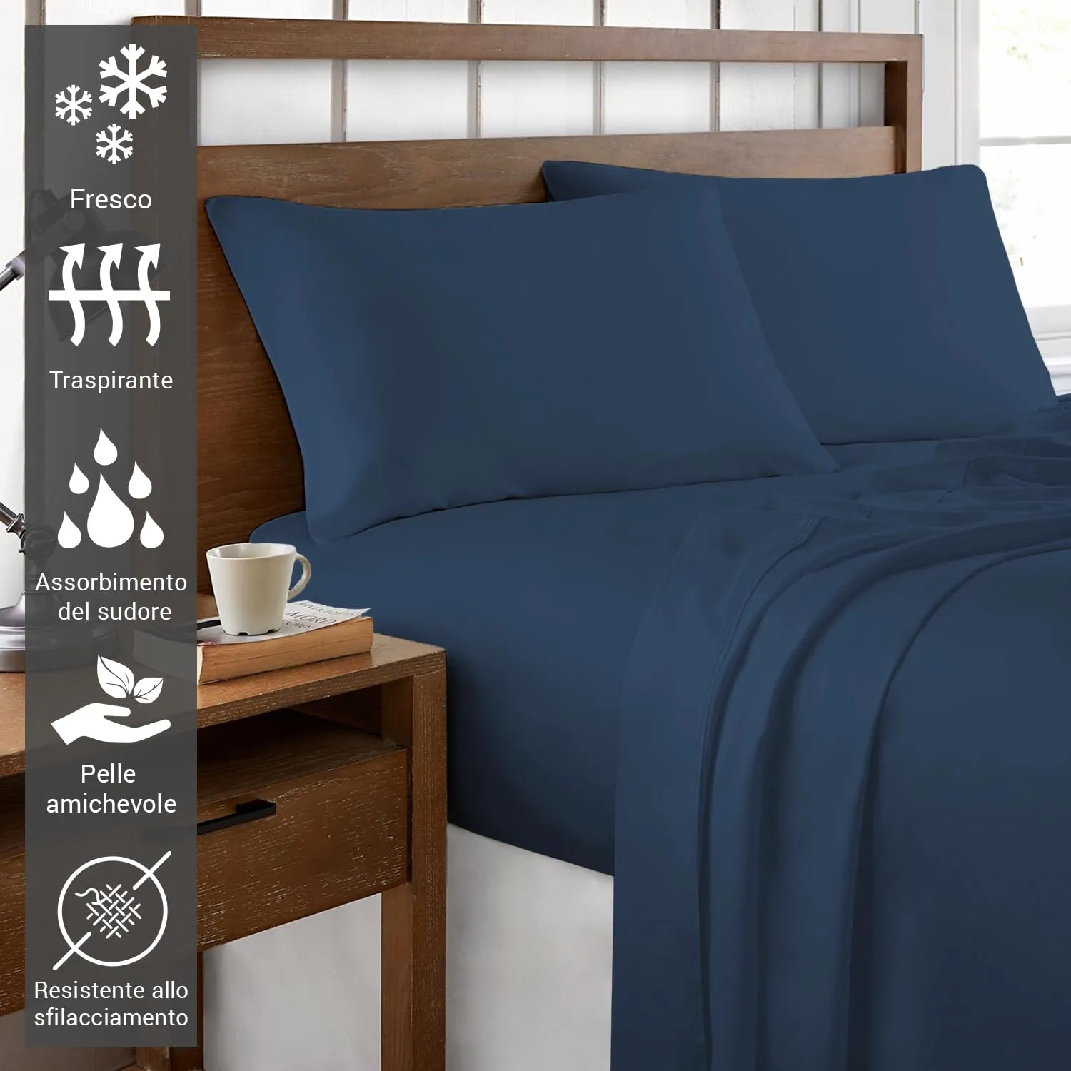 Pizuna Linens Set Lenzuola Letto Singolo in Cotone 400 Fili Sateen, 90x200cm, Blu - immagine 2