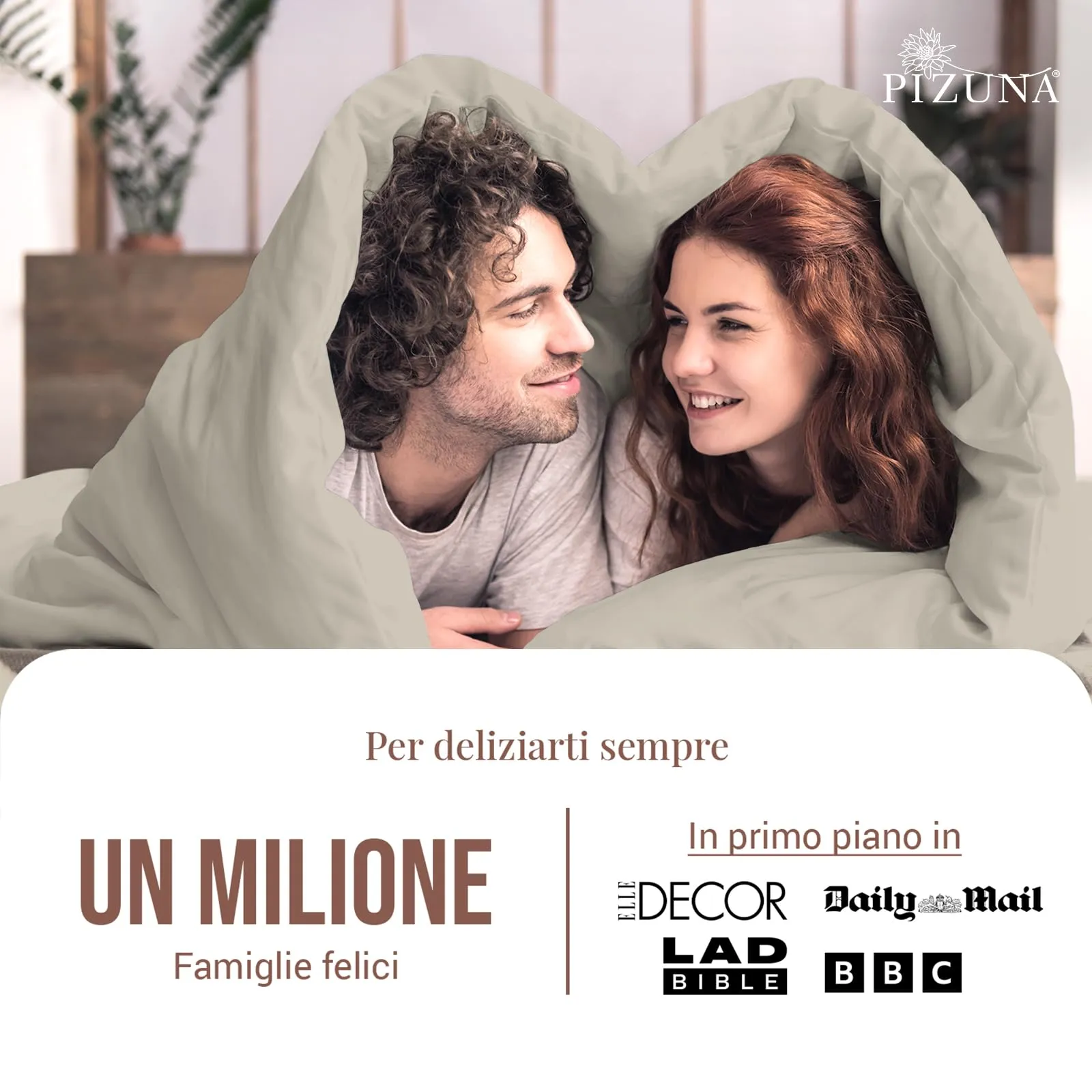 Pizuna Linens Set Copripiumino in Cotone 400 Fili, 200x200 cm, Tortora, 3 Pezzi, Trama Sateen - immagine 4