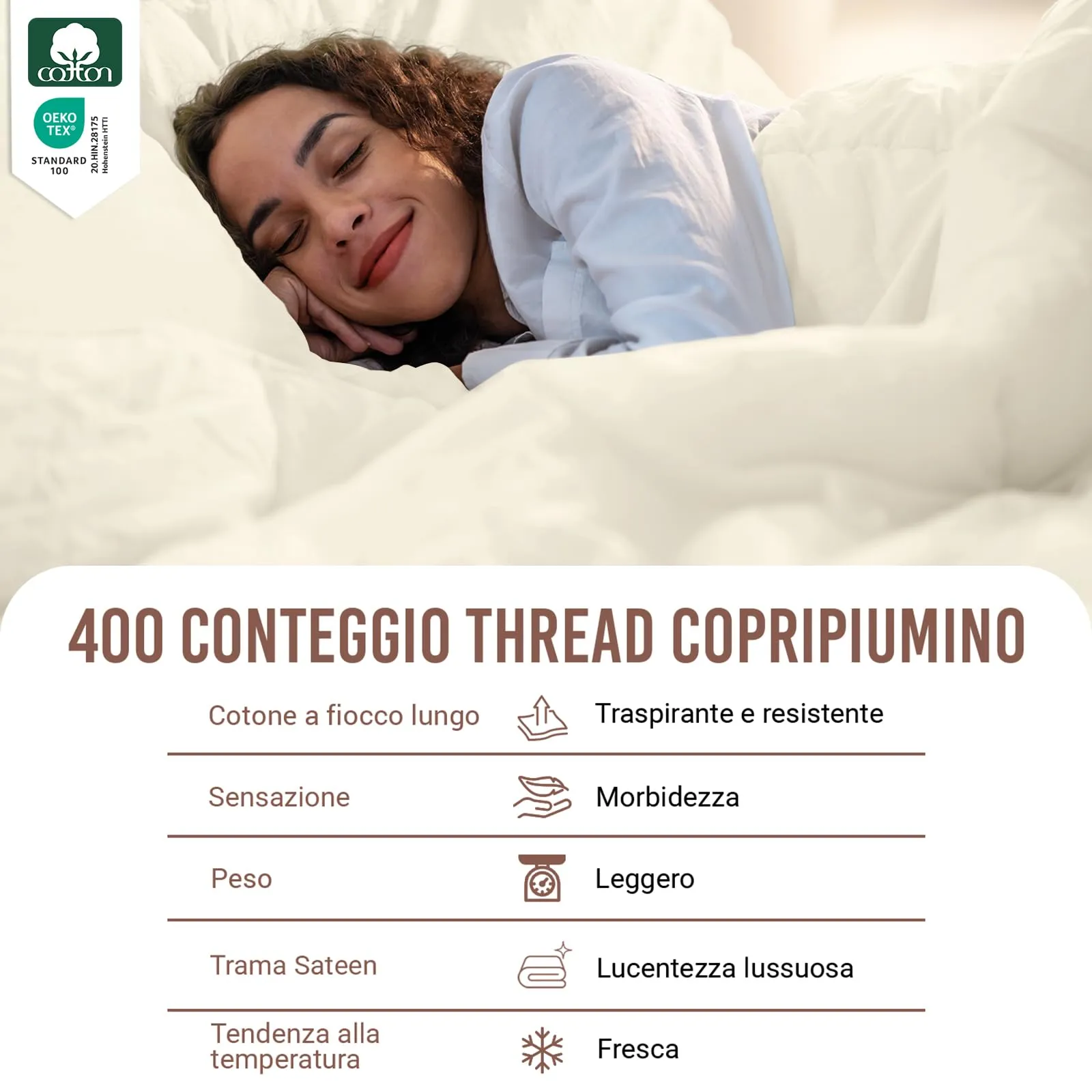 Pizuna Linens Set Copripiumino Singolo in Cotone 400 Fili, 150x200 cm, Avorio, 2 Pezzi - immagine 2