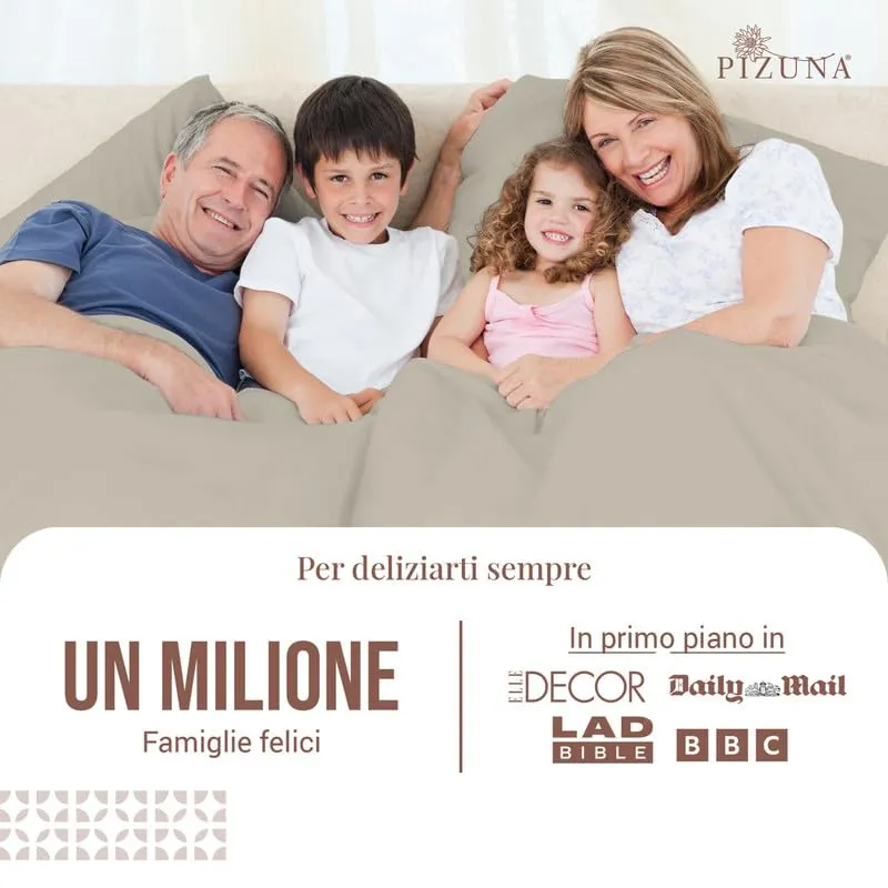 Pizuna Linens Set Lenzuola Letto Matrimoniale in Cotone, 140x200 cm, Tortora, 400 Fili - immagine 2