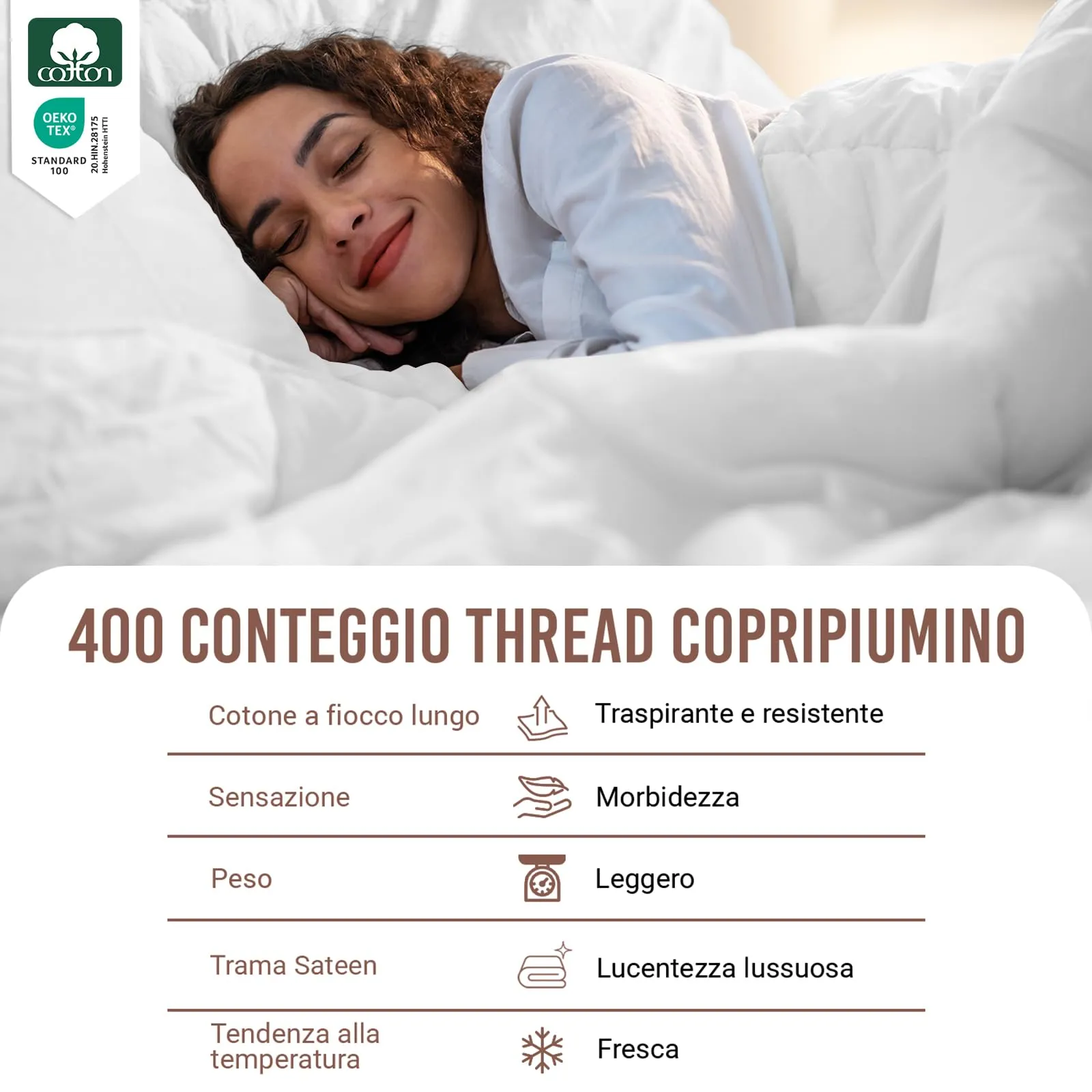 Pizuna Linens Set Copripiumino Singolo in Cotone 400 fili, 150x200 cm, Bianco, 2 Pezzi - immagine 2