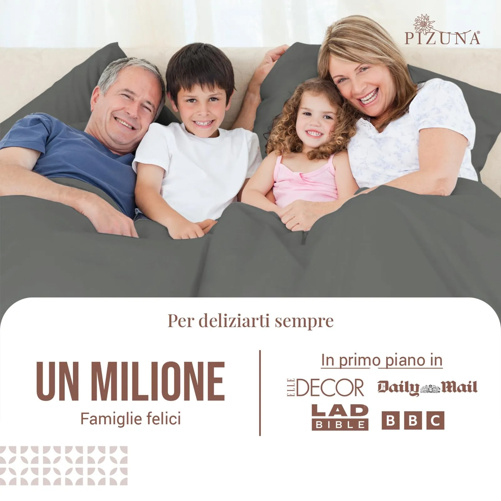 Pizuna Linens Set Lenzuola Letto Matrimoniale in Cotone 140x200cm, 400 Fili, Grigio, 4 Pezzi - immagine 2