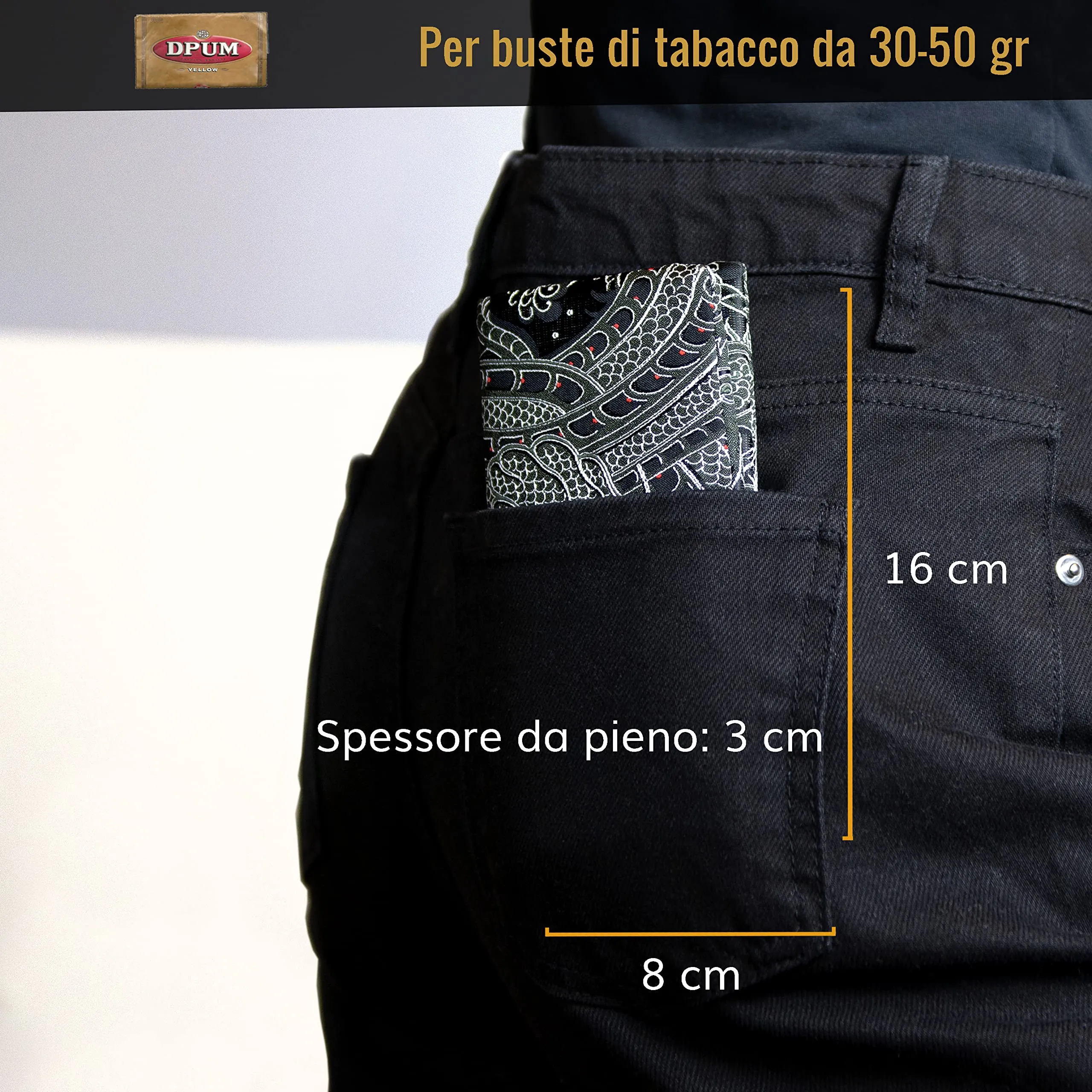 Guggiari Porta Tabacco in Tela Fatto a Mano - Black Dragon - immagine 3
