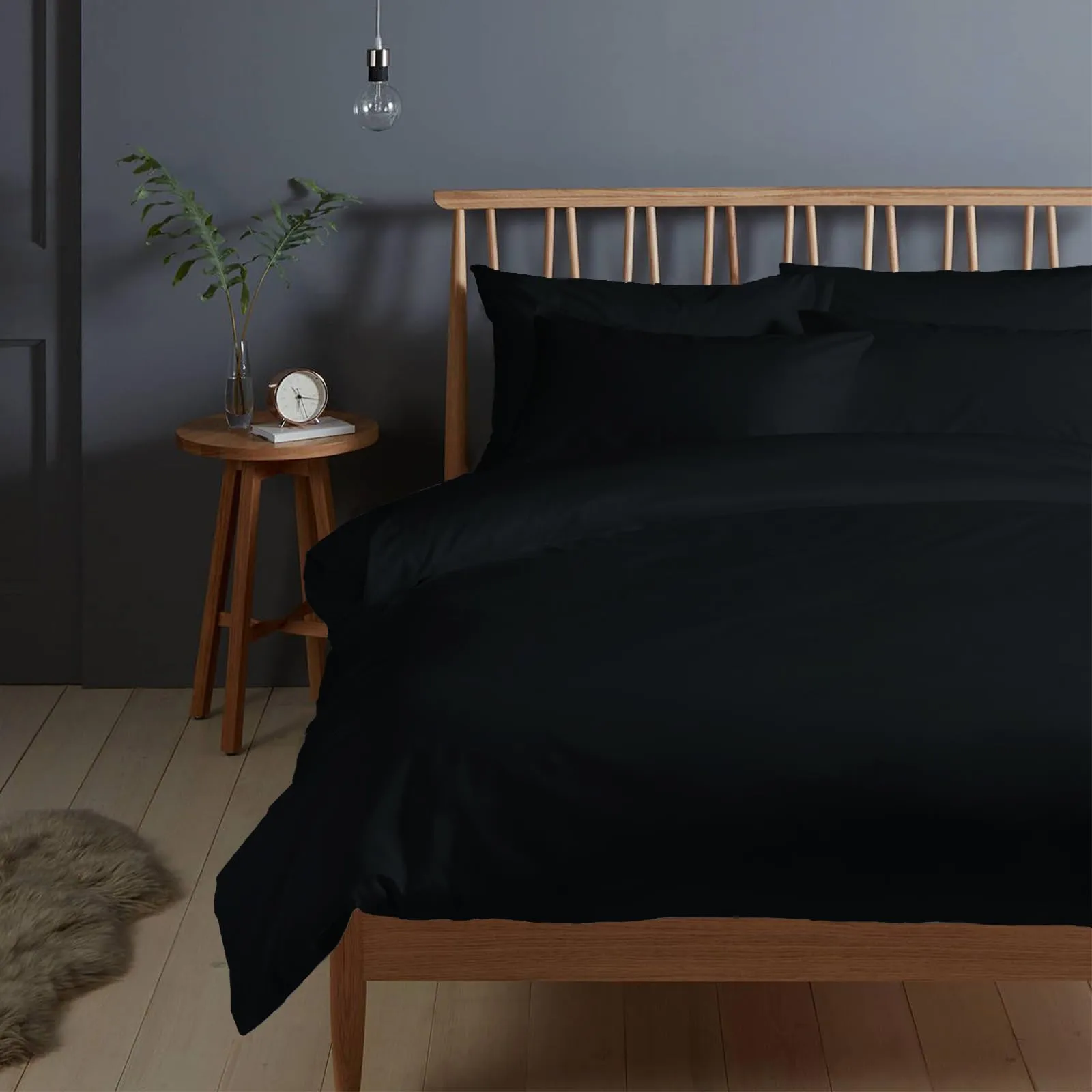 Pizuna Linens Set Copripiumino Matrimoniale in Cotone 400 Fili, 240x200 cm, Nero, 3 Pezzi - immagine 1