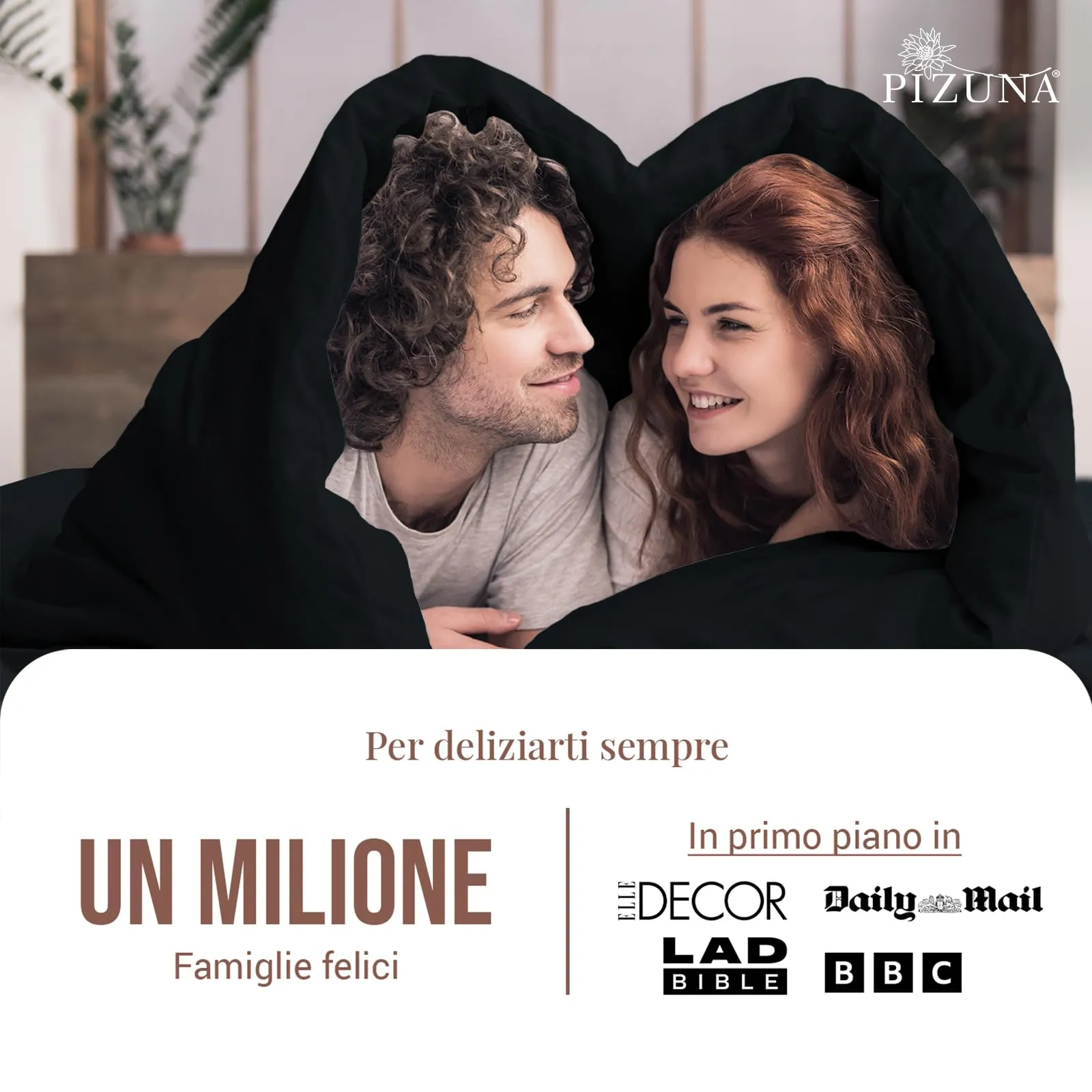 Pizuna Linens Set Copripiumino Matrimoniale in Cotone 400 Fili, 240x200 cm, Nero, 3 Pezzi - immagine 4