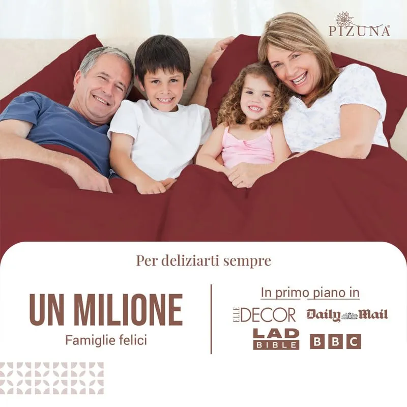 Pizuna Linens Set Lenzuola Letto Super King in Cotone 400 Fili, 180x200 cm, Rosso, 4 Pezzi - immagine 2