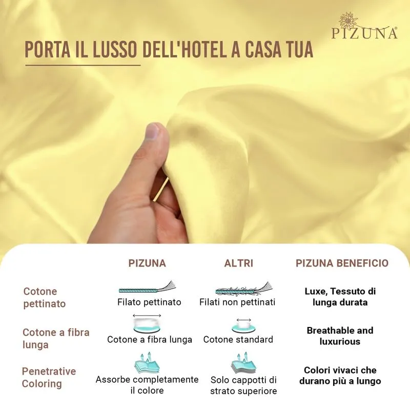 Pizuna Linens Set Lenzuola Letto Singolo in Cotone 400 Fili, 90x200 cm, Giallo, 3 Pezzi - immagine 6