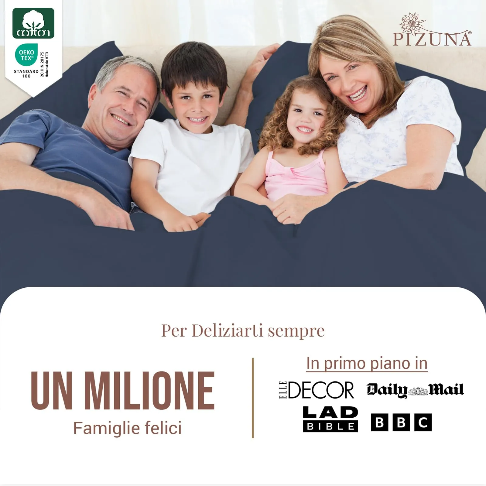 Pizuna Linens Set Lenzuola Letto Super King in Cotone 400 Fili, 180x200 cm, Blu, 4 Pezzi - immagine 4