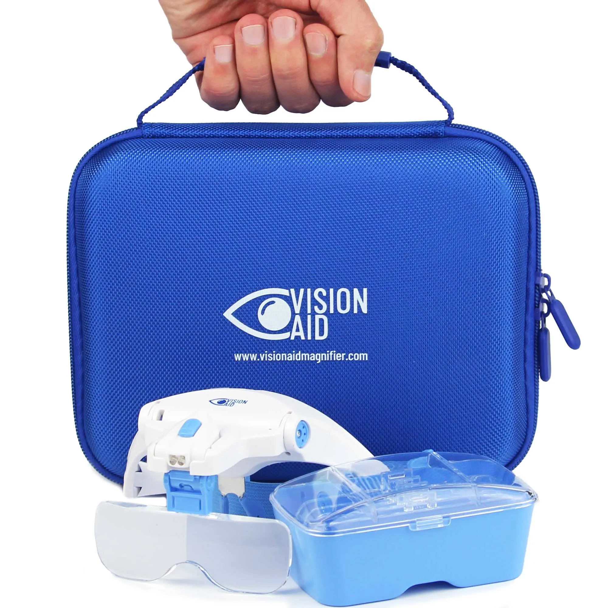 Vision Aid Lente d'ingrandimento con luce, 5 lenti, fascia e custodia - immagine 1