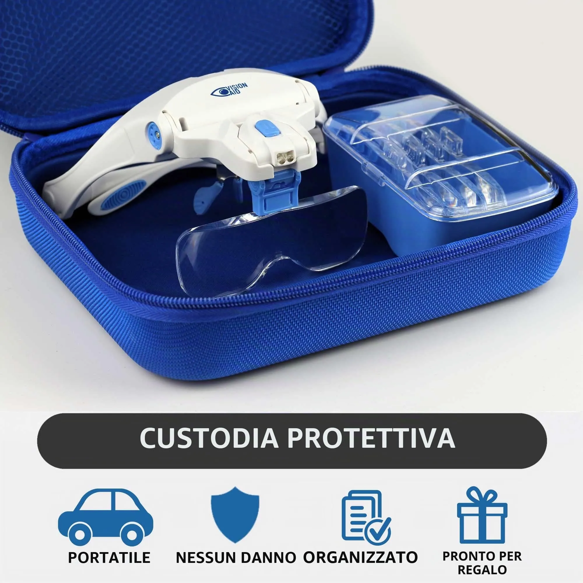 Vision Aid Lente d'ingrandimento con luce, 5 lenti, fascia e custodia - immagine 7