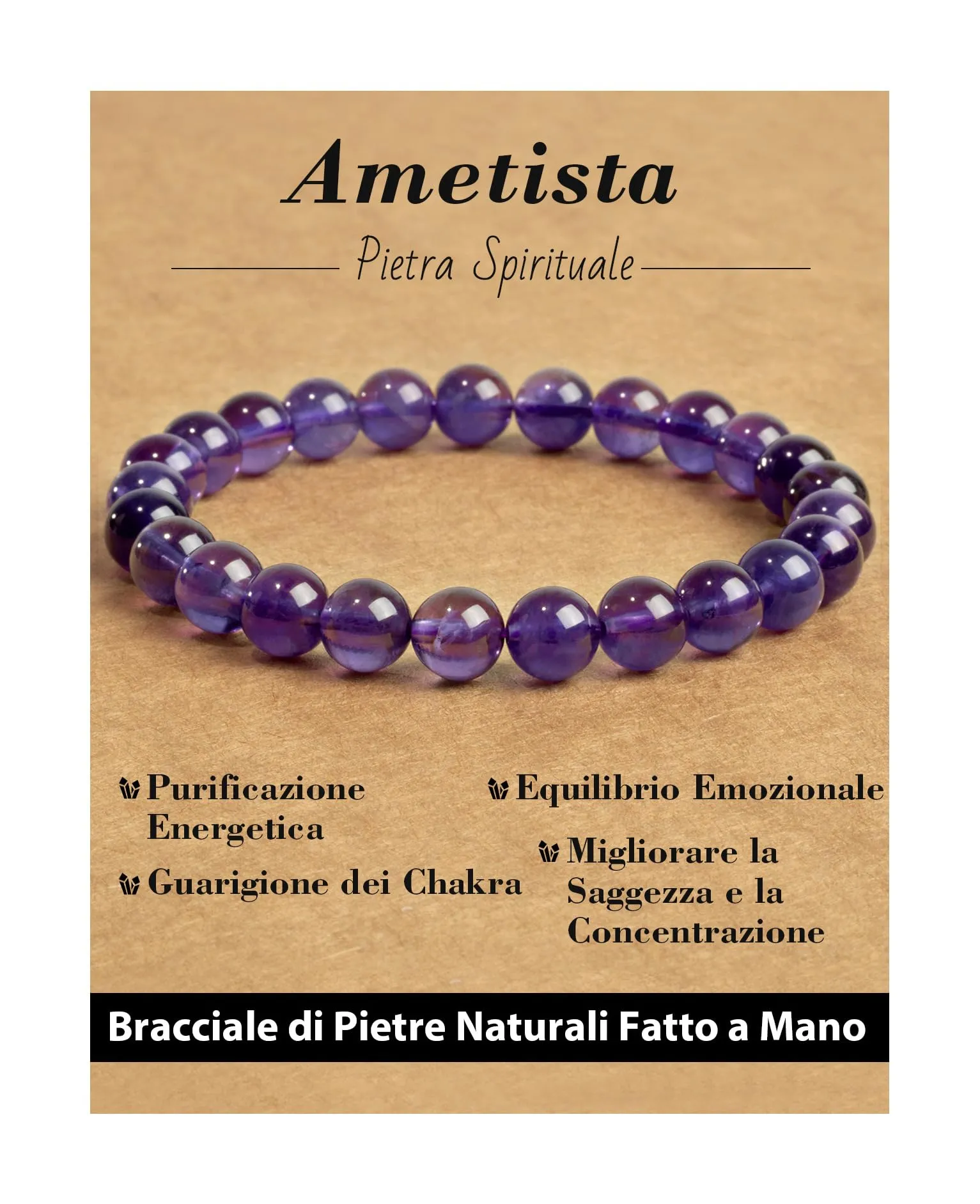 Landorilo Bracciale in Pietre Naturali Ametista per Donna e Uomo - immagine 1