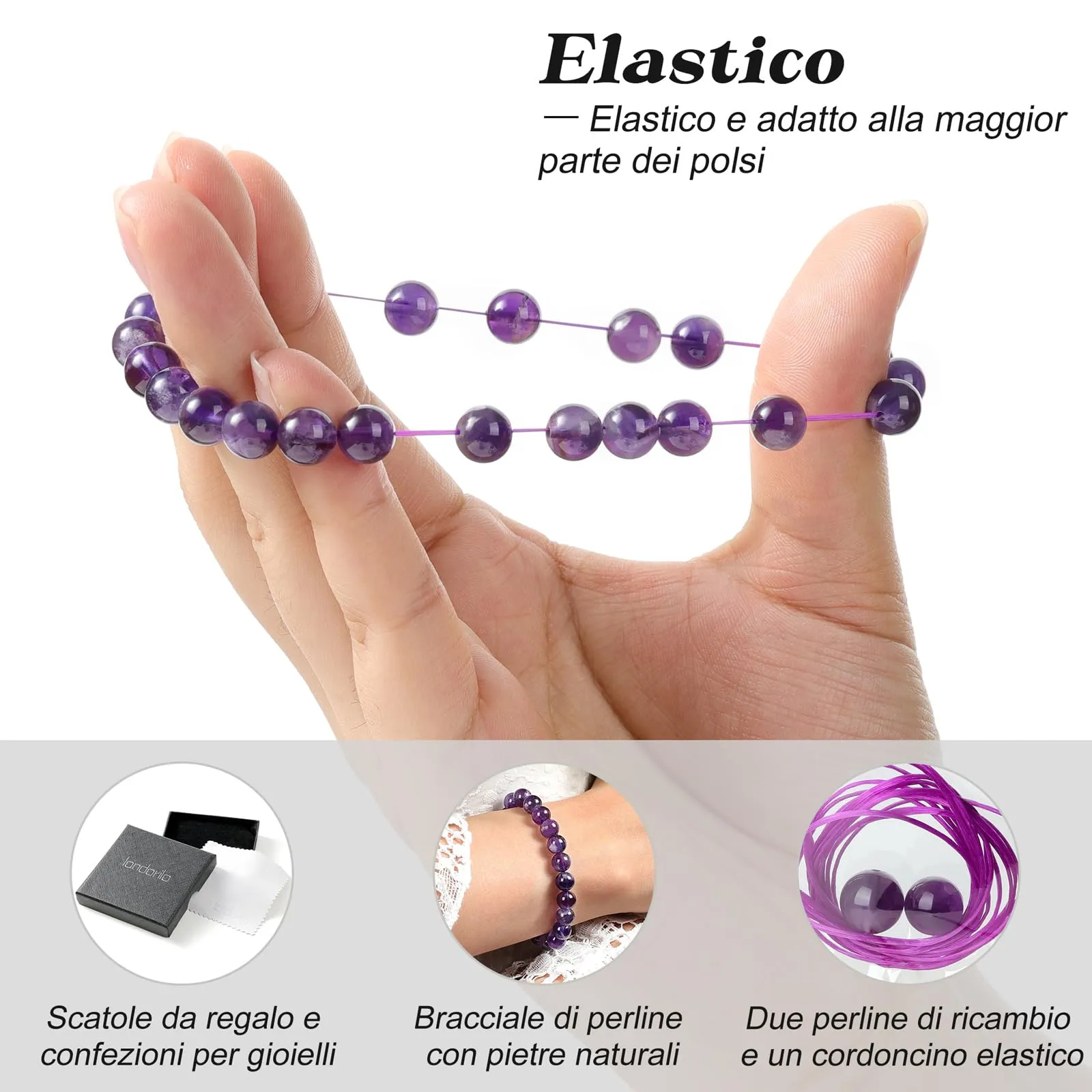 Landorilo Bracciale in Pietre Naturali Ametista per Donna e Uomo - immagine 5