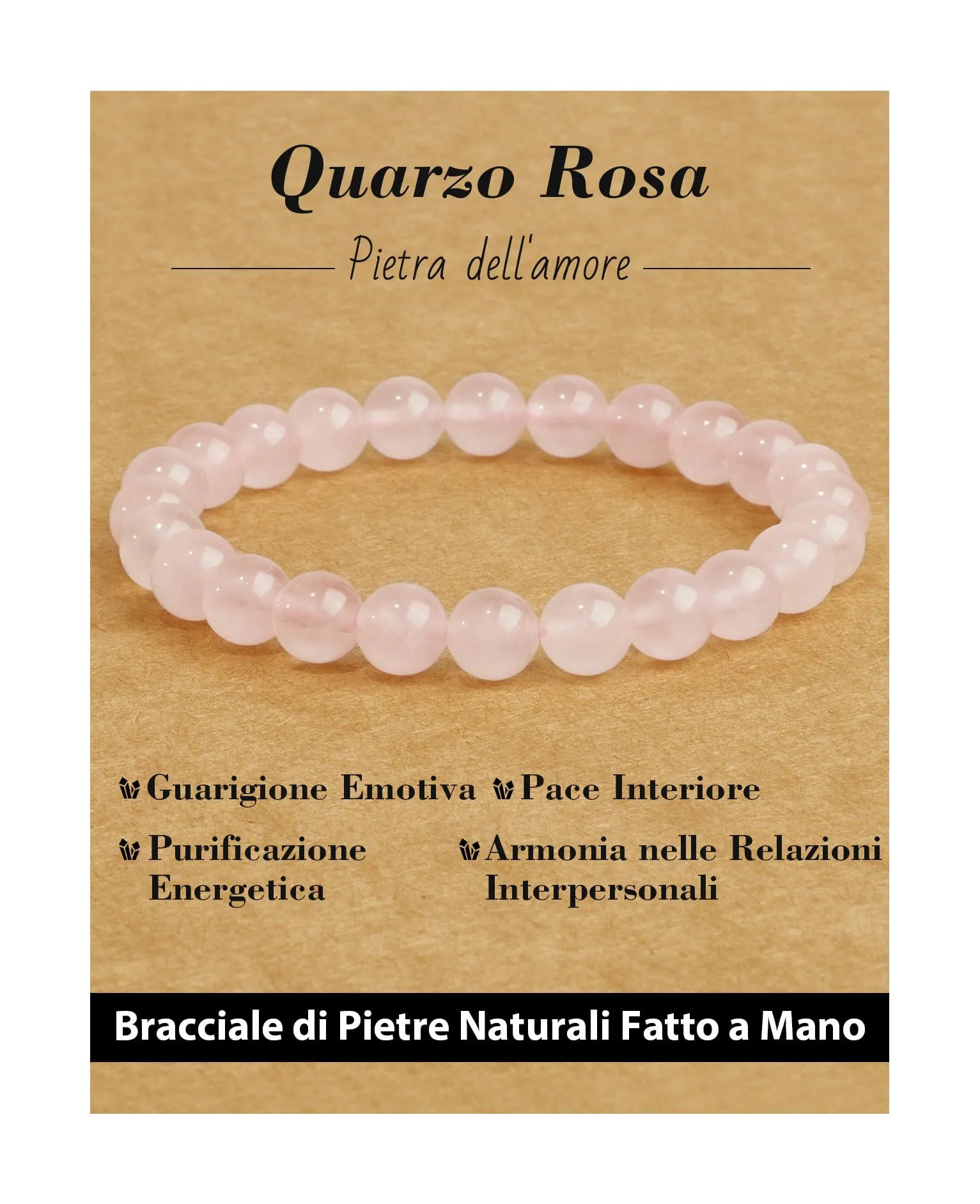 Landorilo Bracciale in Quarzo Rosa per Donna e Uomo, 19 cm - immagine 1