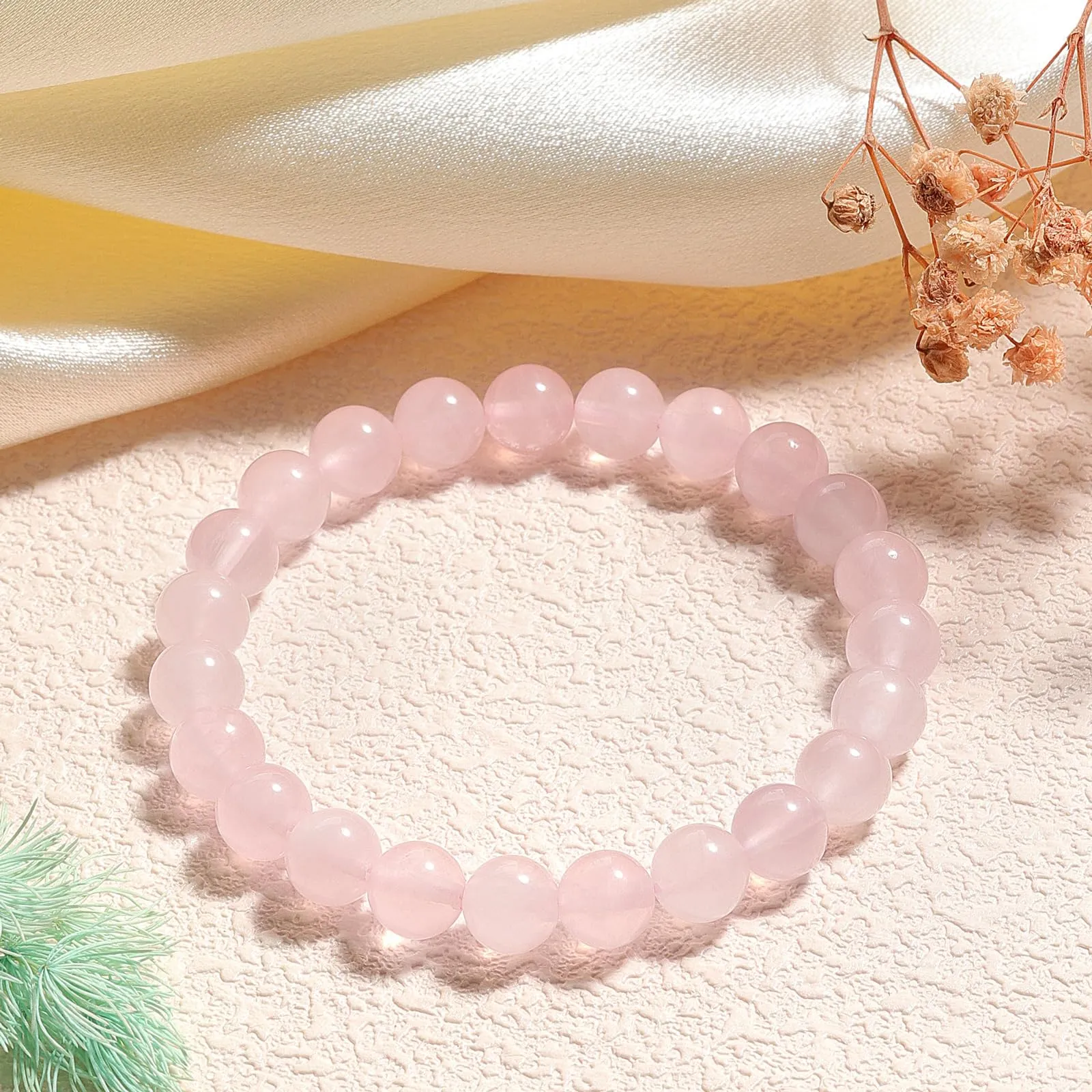 Landorilo Bracciale in Quarzo Rosa per Donna e Uomo, 19 cm - immagine 3