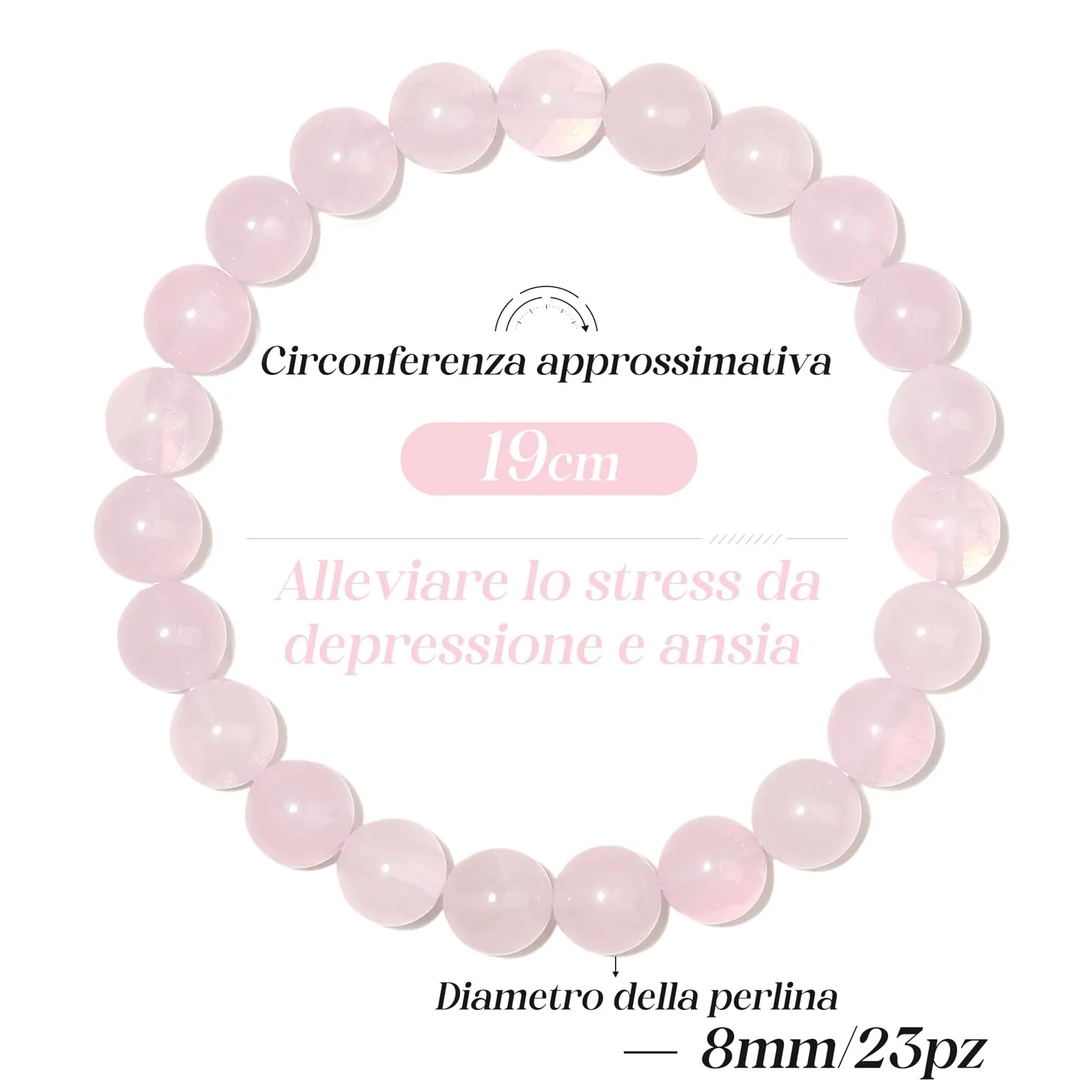 Landorilo Bracciale in Quarzo Rosa per Donna e Uomo, 19 cm - immagine 4