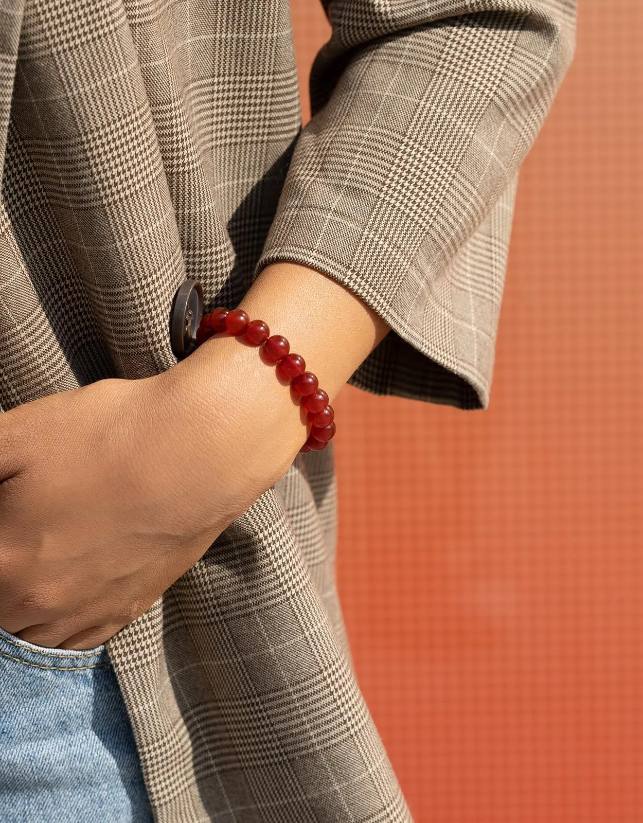 Landorilo Bracciale in Calcedonio Rosso per Donna e Uomo, 19 cm - immagine 2