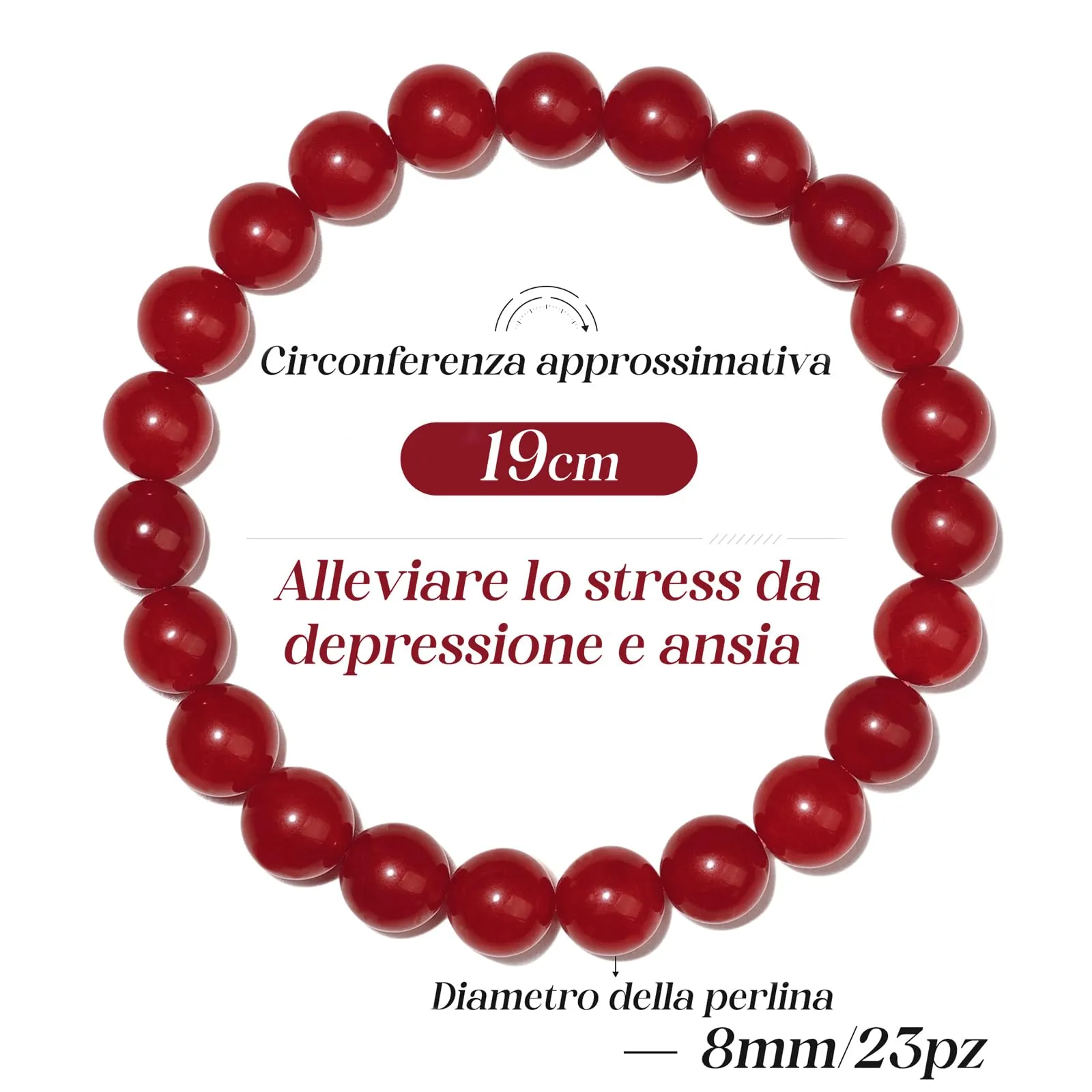 Landorilo Bracciale in Calcedonio Rosso per Donna e Uomo, 19 cm - immagine 4