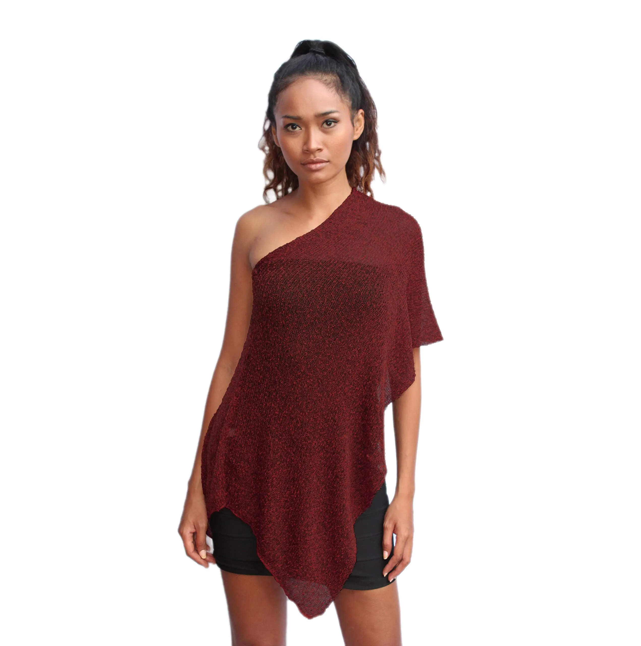creazioni unique Poncho Coprispalle Donna in Rete di Viscosa Termica con Essenza di Fiore di Ciliegio - Bordeaux Scuro - immagine 1