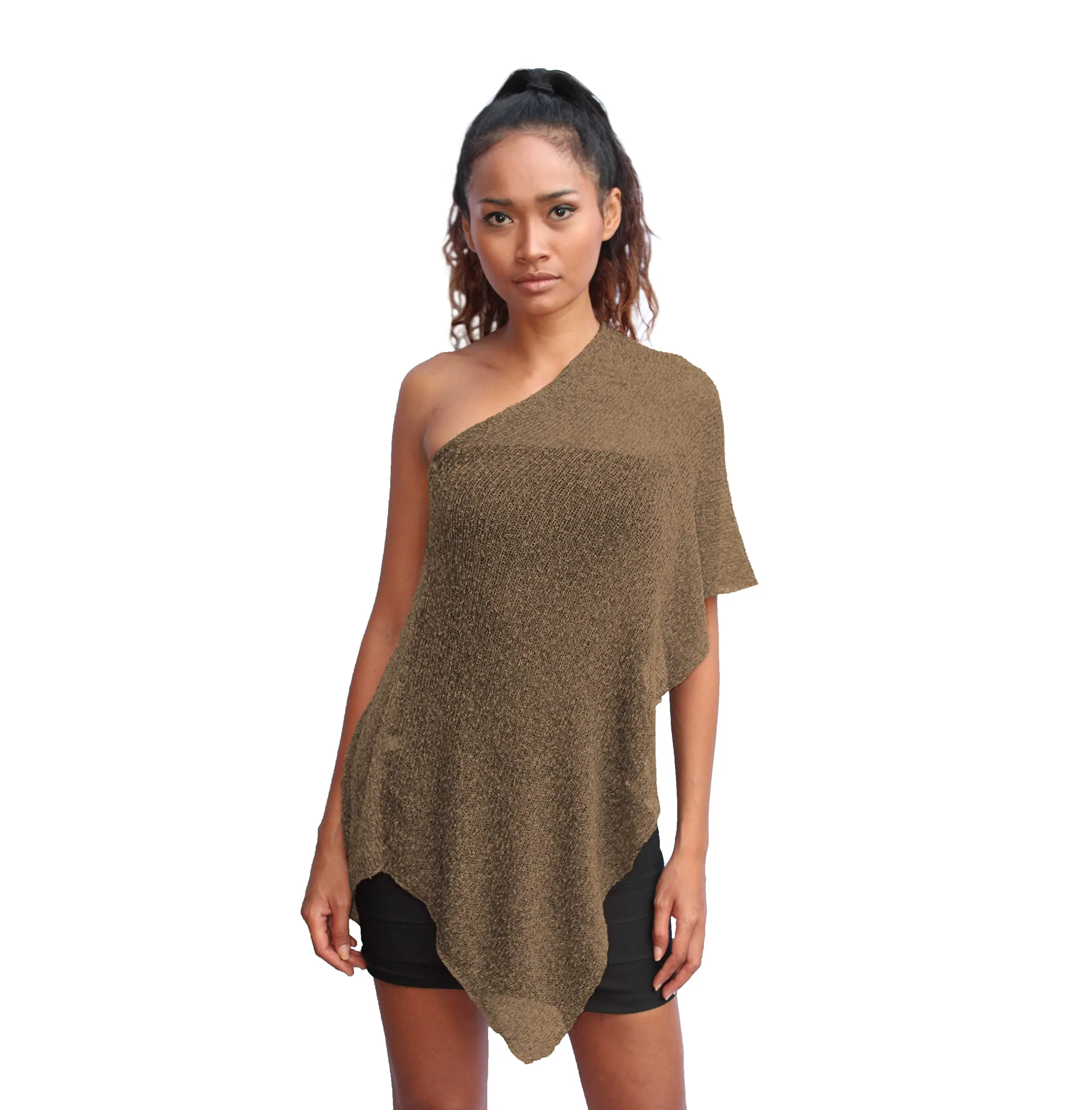 creazioni unique Poncho Coprispalle Donna in Rete di Viscosa Termica con Essenza di Fiore di Ciliegio - Terra - immagine 1