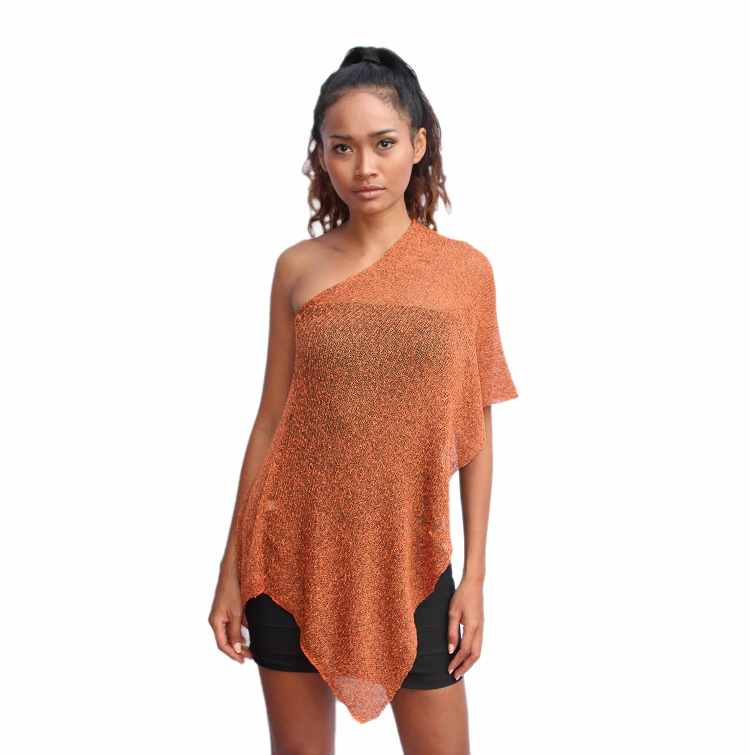 creazioni unique Poncho Coprispalle Donna in Rete di Viscosa Termica con Essenza di Fiore di Ciliegio - Ruggine - immagine 1