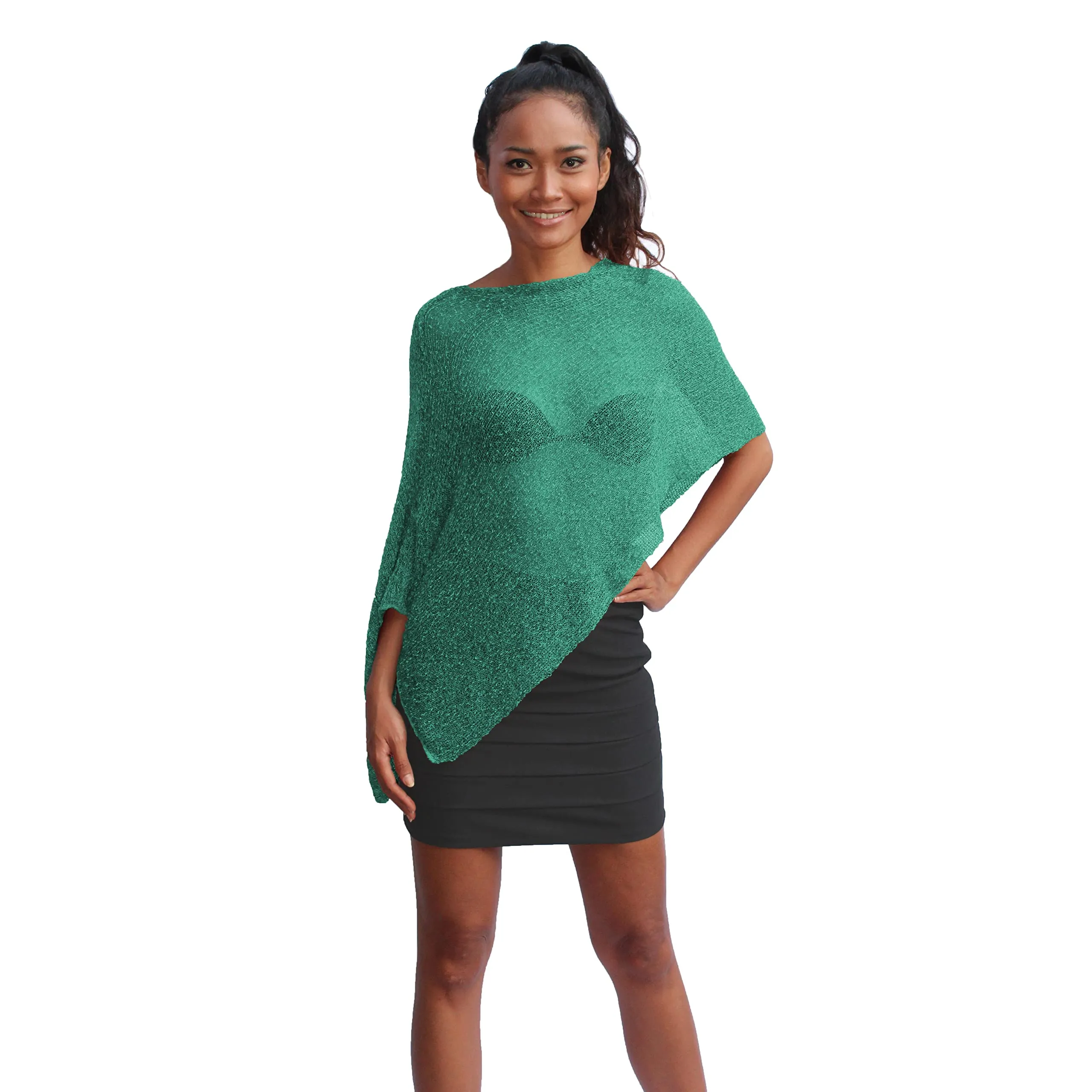 creazioni unique Poncho Coprispalle Donna in Rete di Viscosa (Smeraldo) - immagine 1