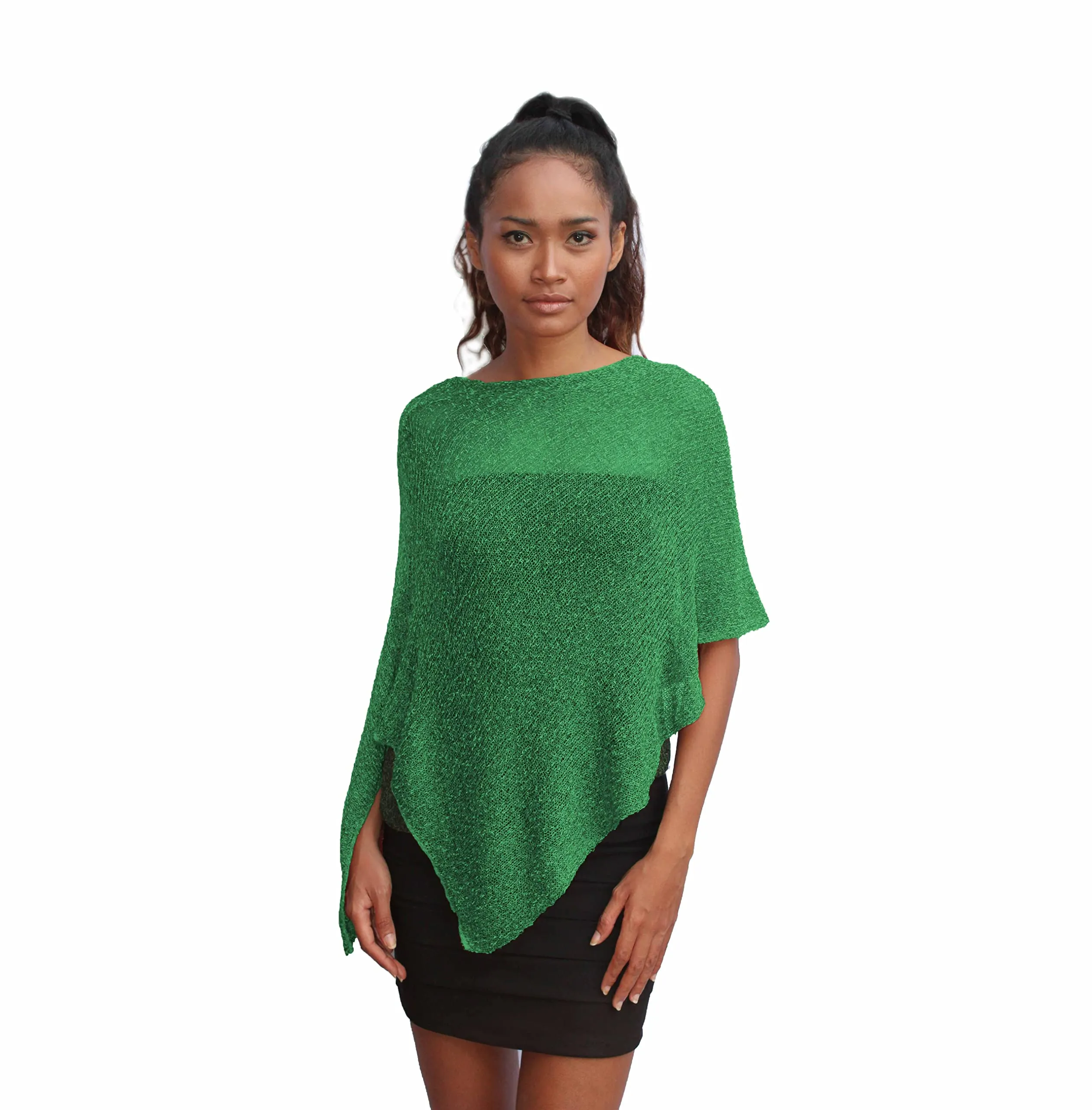 creazioni unique Poncho Coprispalle Donna in Rete di Viscosa Termica, Verde Jade - immagine 1