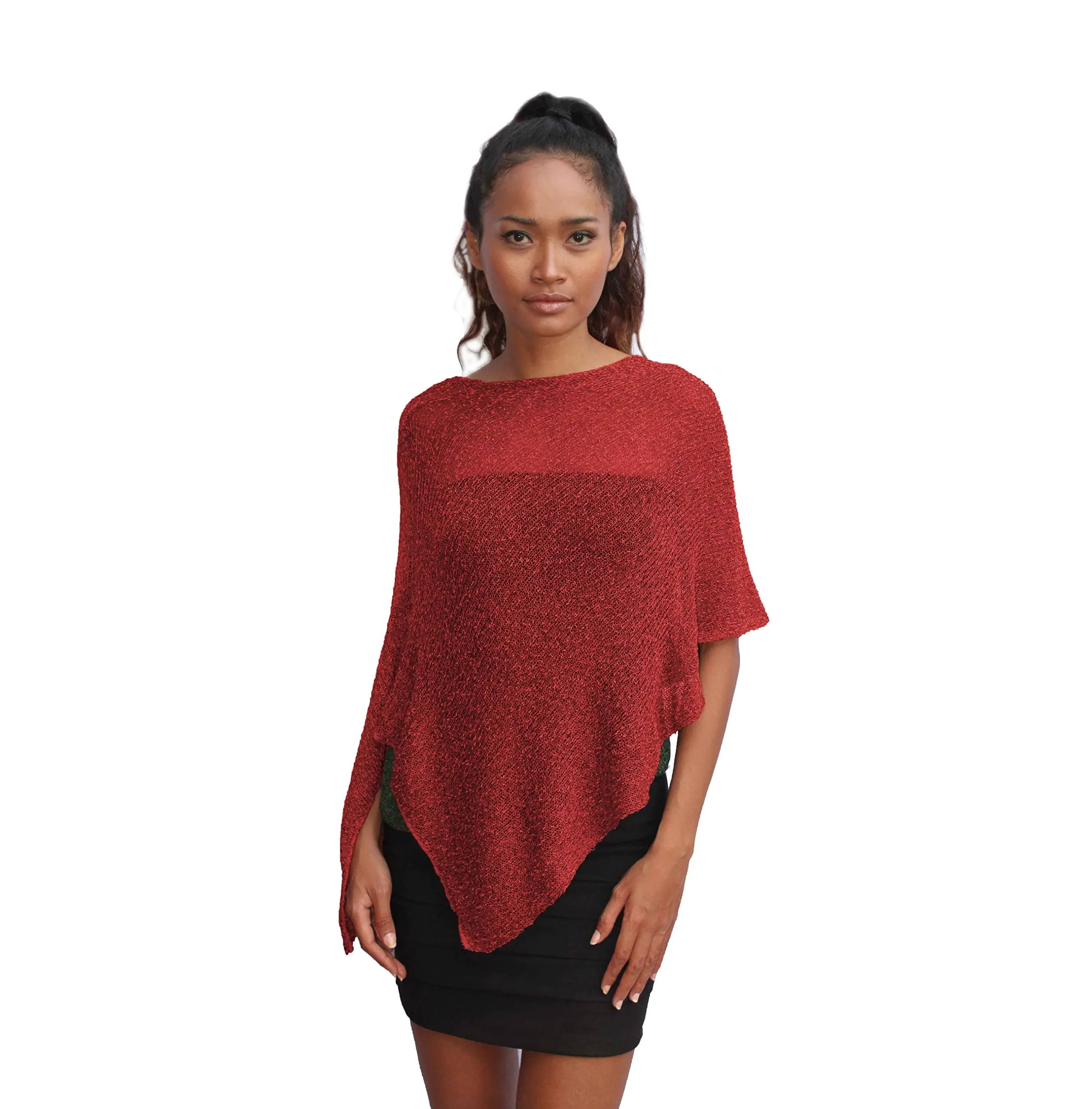creazioni unique Poncho Coprispalle Donna in Rete di Viscosa Termica con Essenza di Fiore di Ciliegio, Bordeaux Chiaro - immagine 1