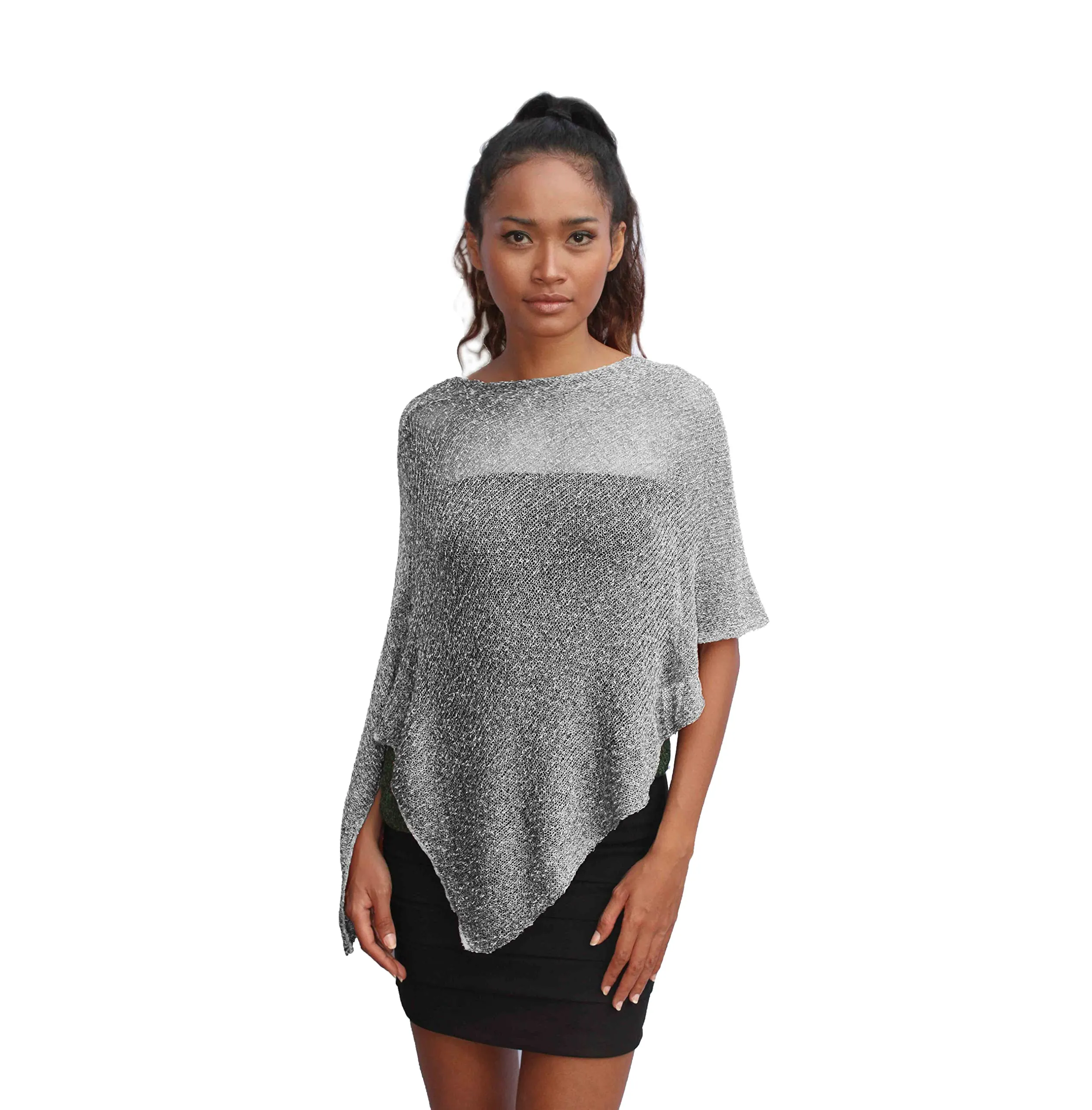 creazioni unique Poncho Coprispalle Donna in Rete di Viscosa Termica con Essenza di Fiore di Ciliegio (Sale e Pepe) - immagine 1