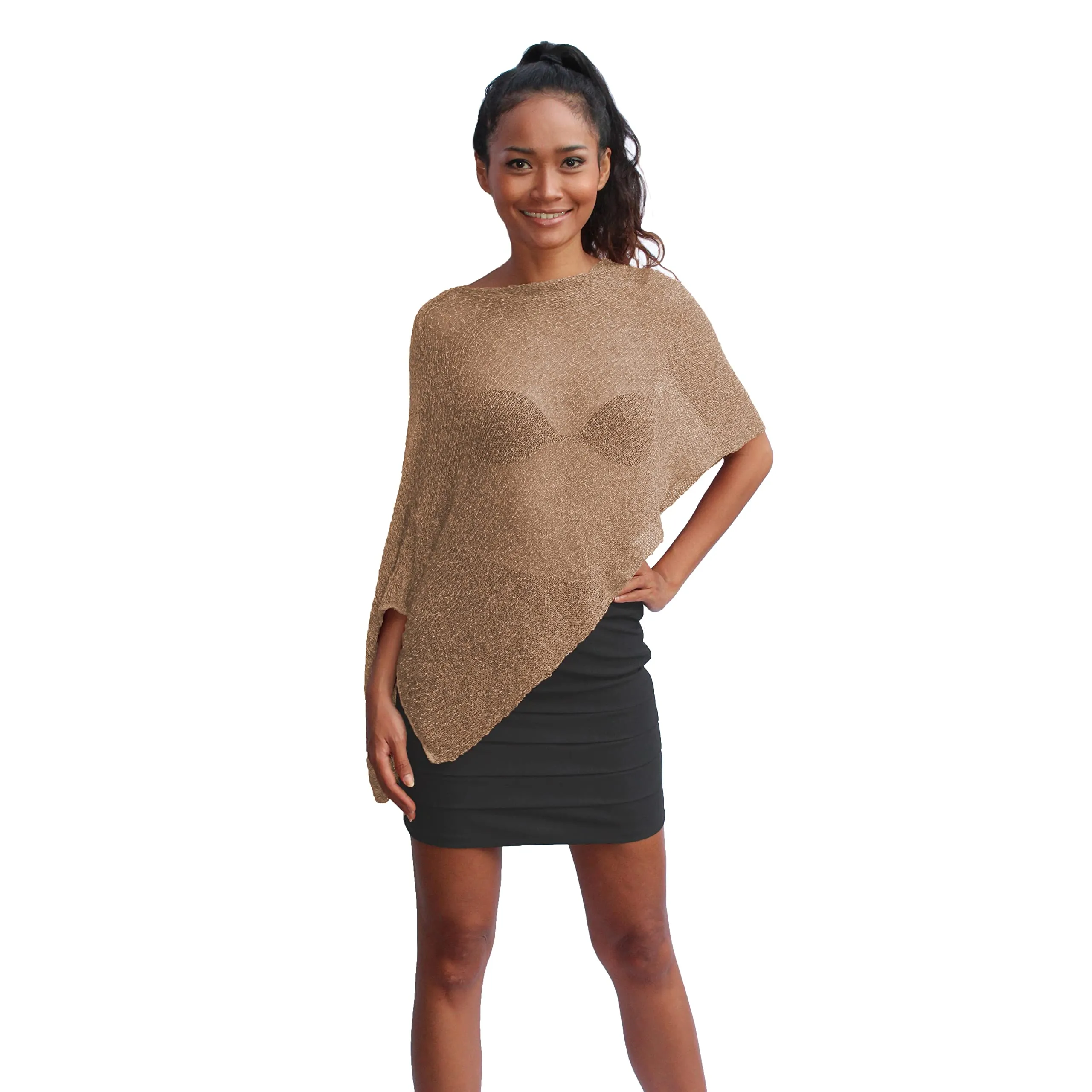 creazioni unique Poncho Coprispalle Donna in Rete di Viscosa Termica, Beige - immagine 1