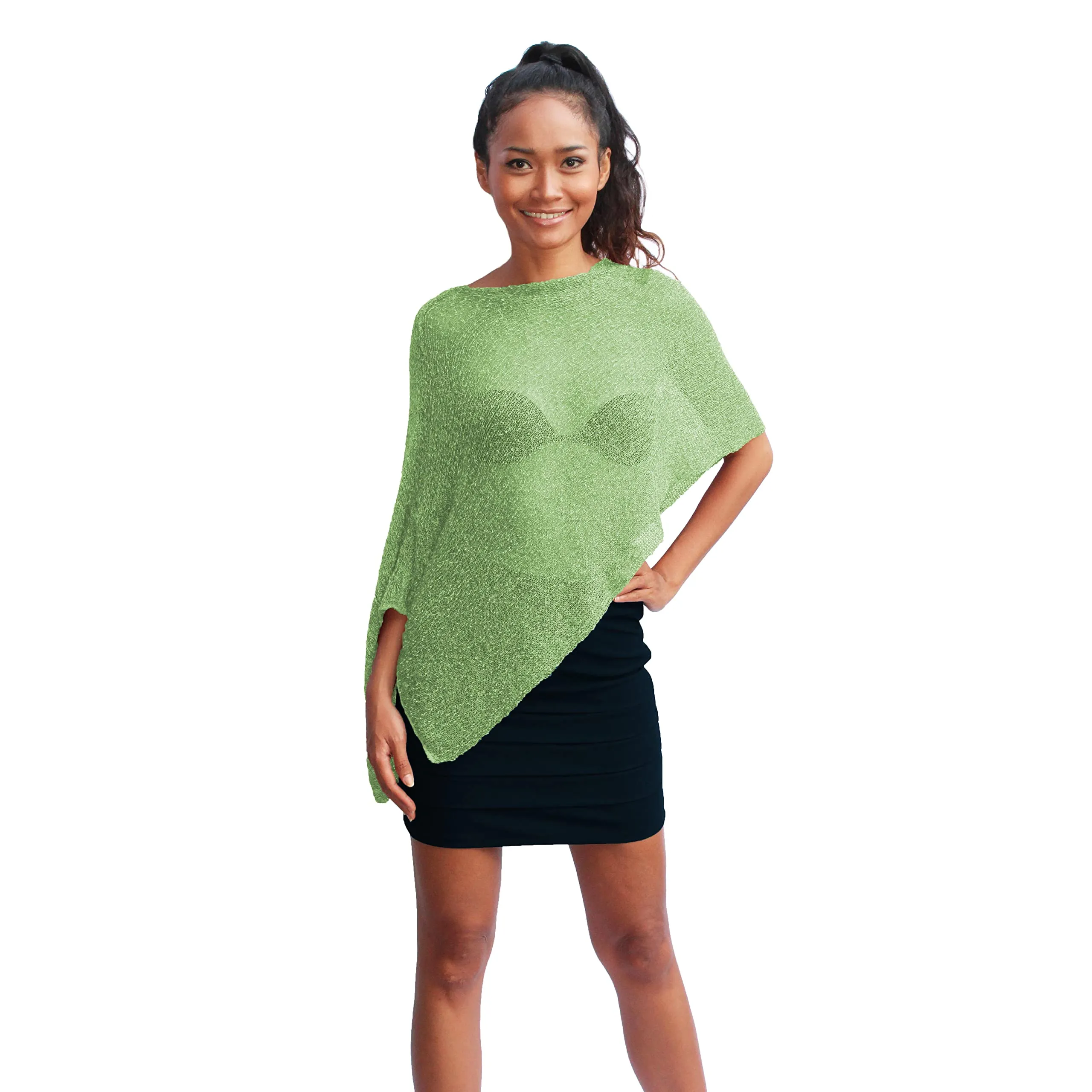 creazioni unique Poncho Coprispalle Donna in Rete di Viscosa Termica Verde Mela - immagine 1