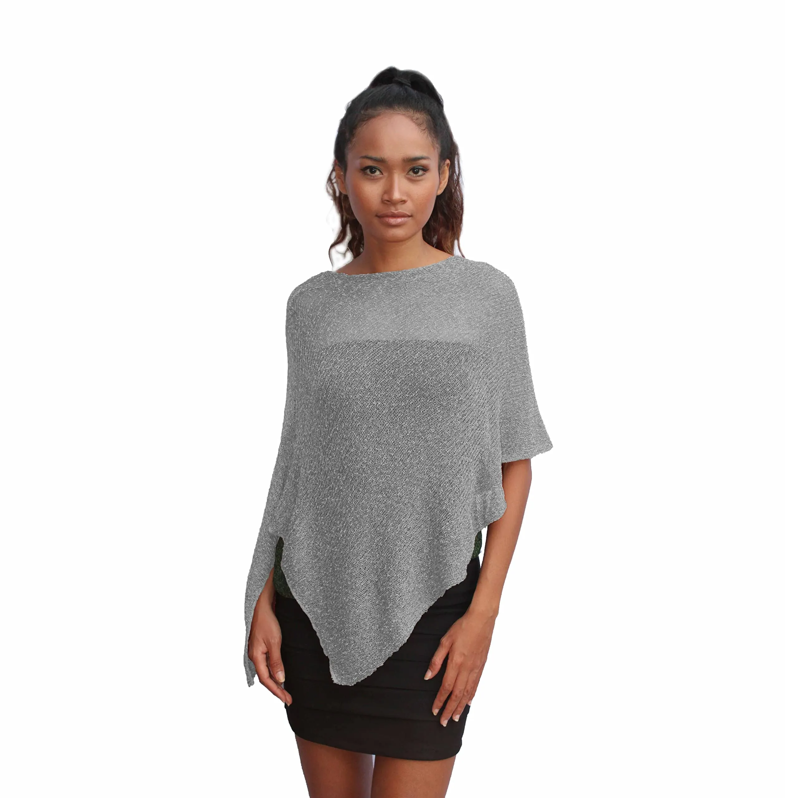 creazioni unique Poncho Coprispalle Donna in Rete di Viscosa Termica con Essenza di Fiore di Ciliegio, Grigio - immagine 1