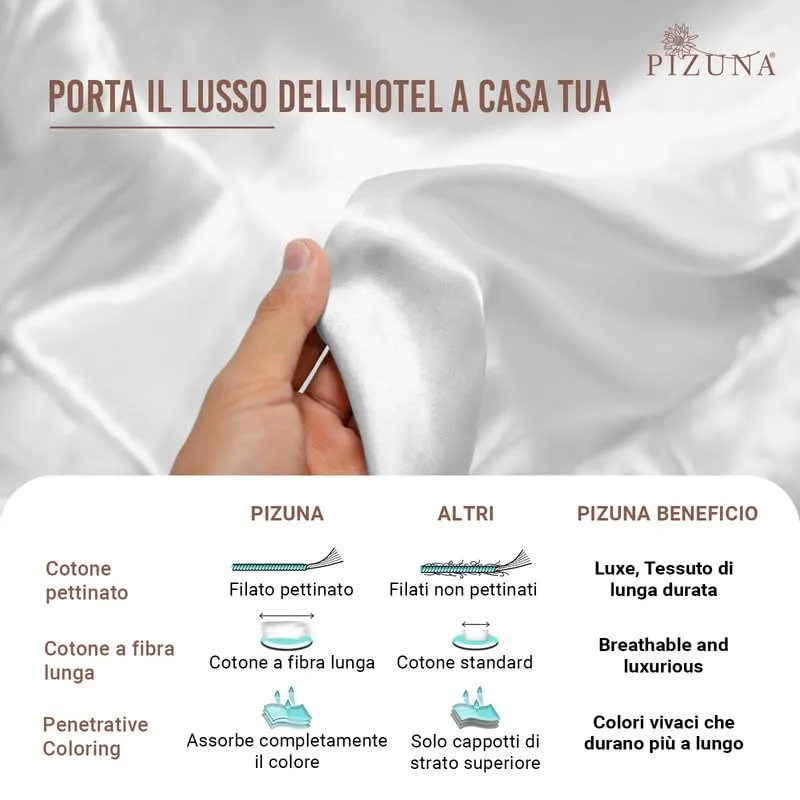 Pizuna Linens Set Lenzuola Letto Matrimoniale 140x200cm Cotone 400 Fili, Bianco, 4 Pezzi - immagine 6