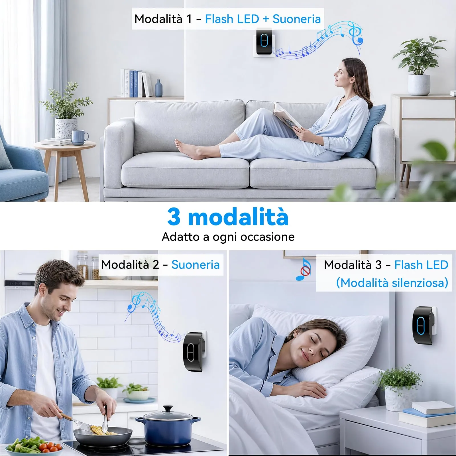 TECKNET Campanello Senza Fili TK-WD995, Portata 400m, 60 Melodie, 5 Livelli di Volume, Bianco - immagine 4