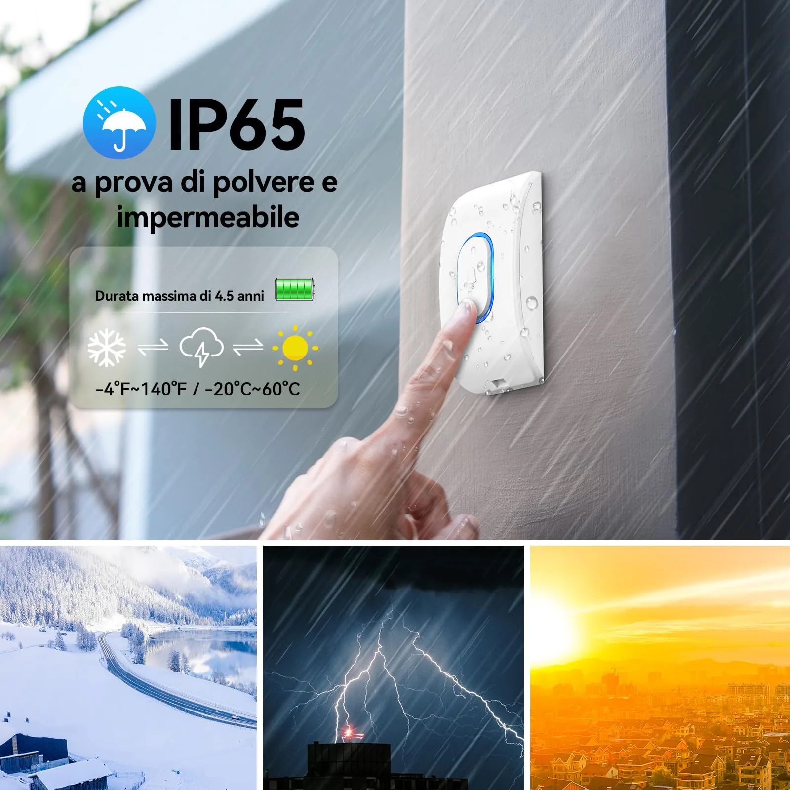 TECKNET Campanello Senza Fili TK-WD995, Portata 400m, 60 Melodie, 5 Livelli di Volume, Bianco - immagine 5