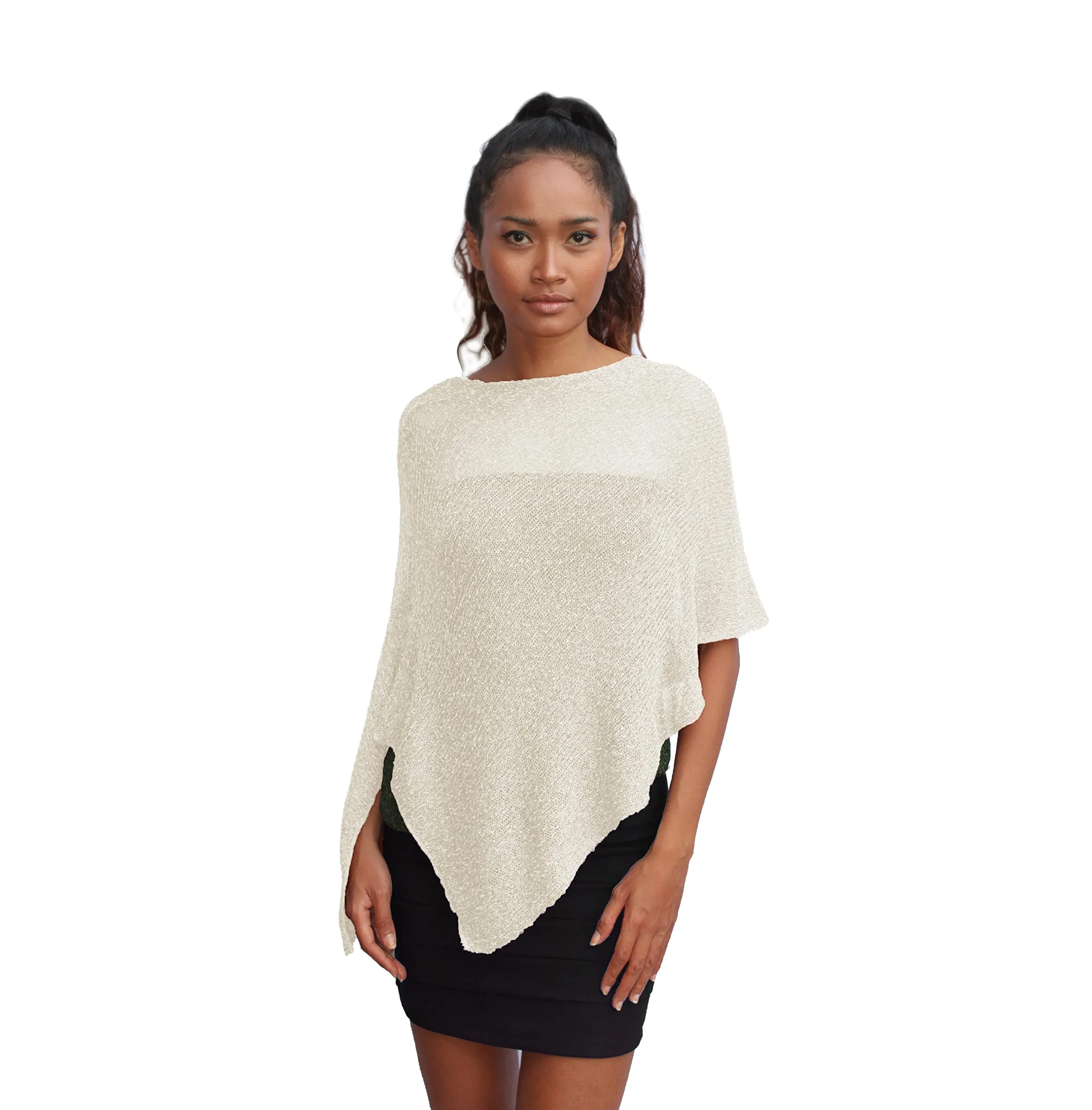 creazioni unique Poncho Coprispalle Donna in Rete di Viscosa Termica, Crema - immagine 1