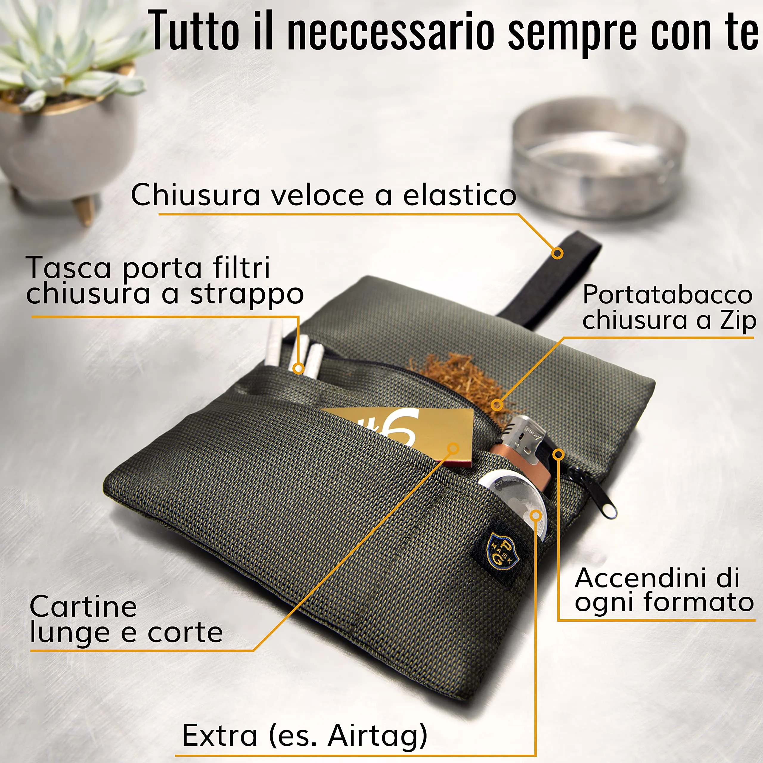 PG MASK Guggiari Porta Tabacco in Tela Fatto a Mano - immagine 2