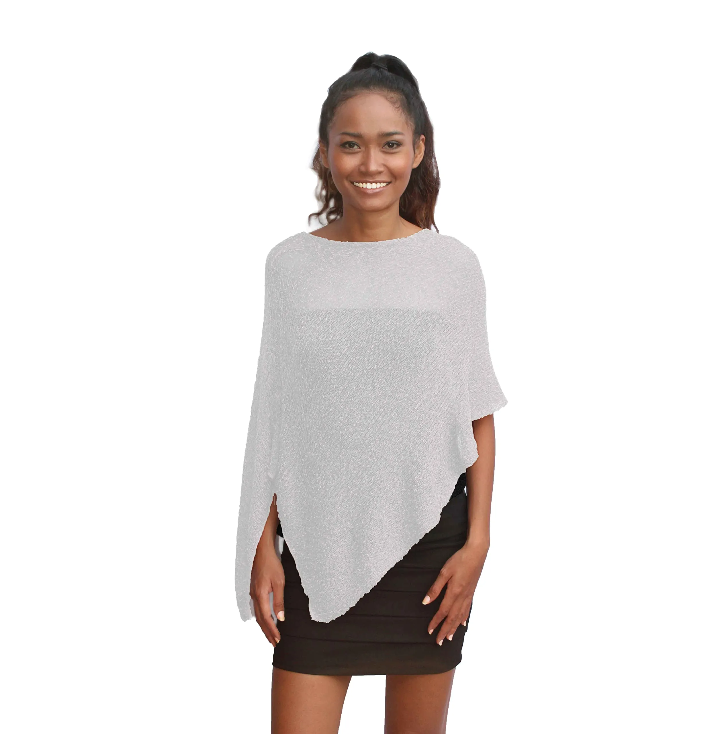 creazioni unique Poncho Coprispalle Donna in Rete di Viscosa Termica con Essenza di Fiore di Ciliegio, Bianco - immagine 1