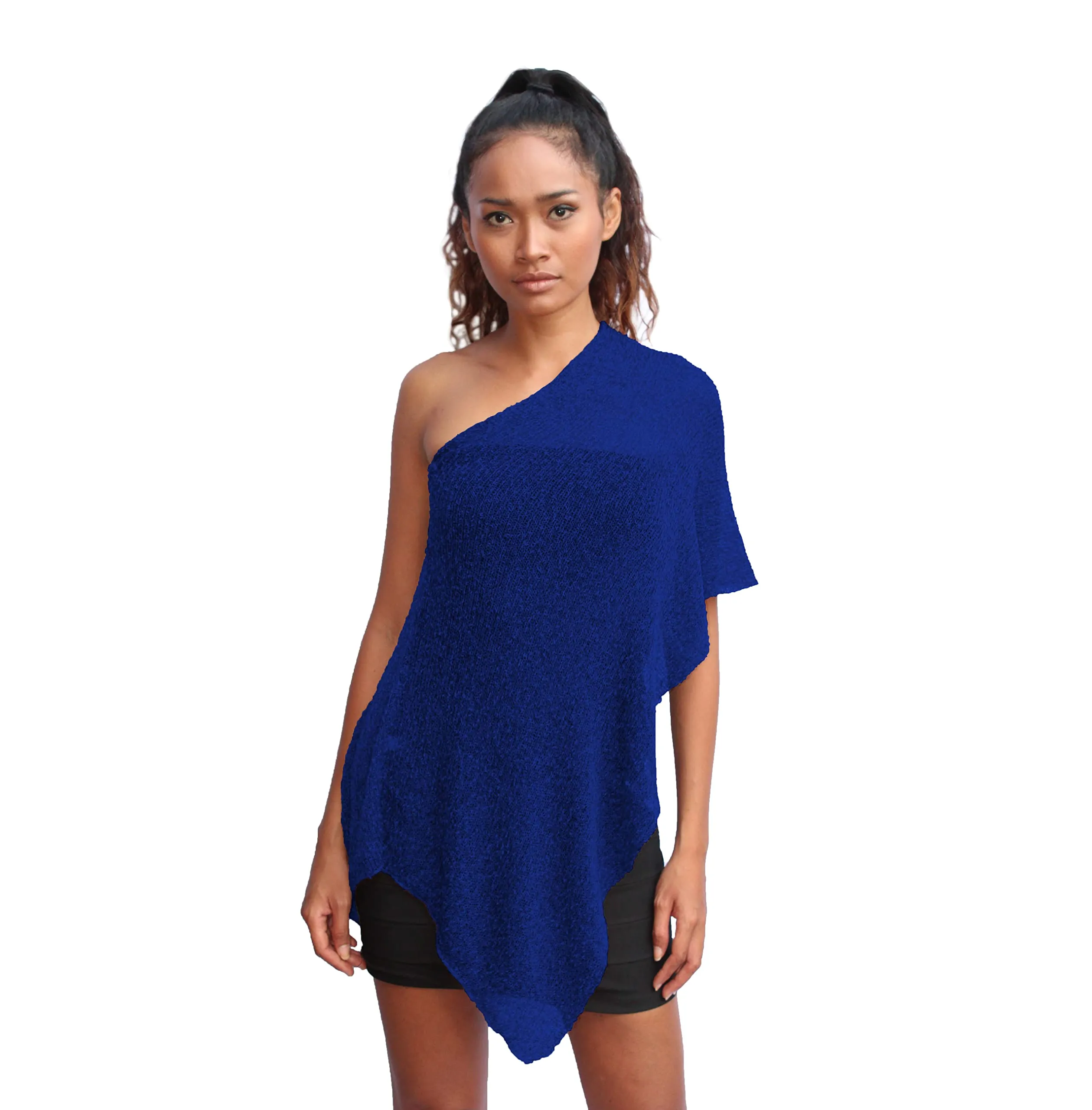 creazioni unique Poncho Coprispalle Donna in Rete di Viscosa con Essenza di Fiore di Ciliegio - Blue Elettrico - immagine 1