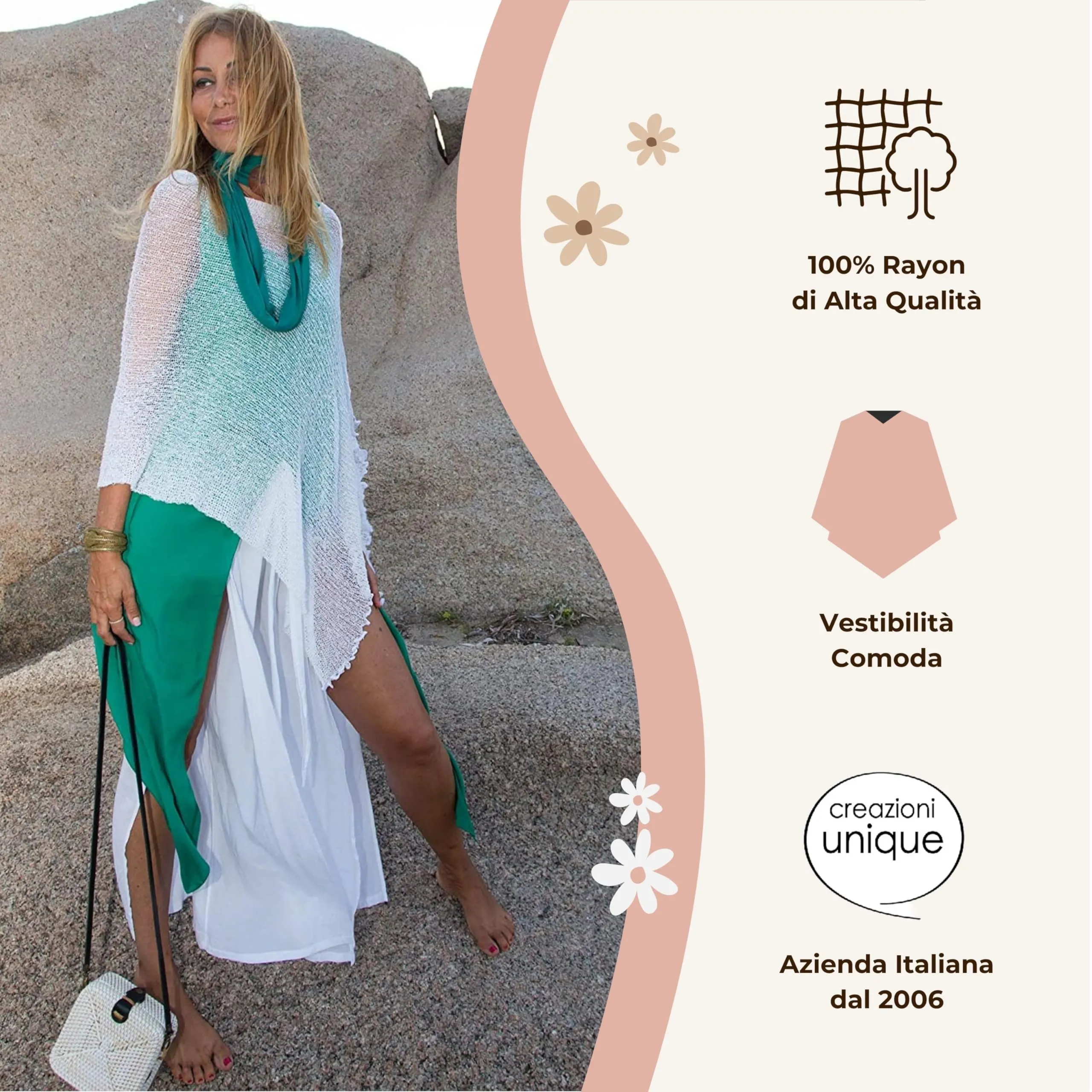 creazioni unique Poncho Coprispalle Donna in Rete di Viscosa Termica, Ocra - immagine 3