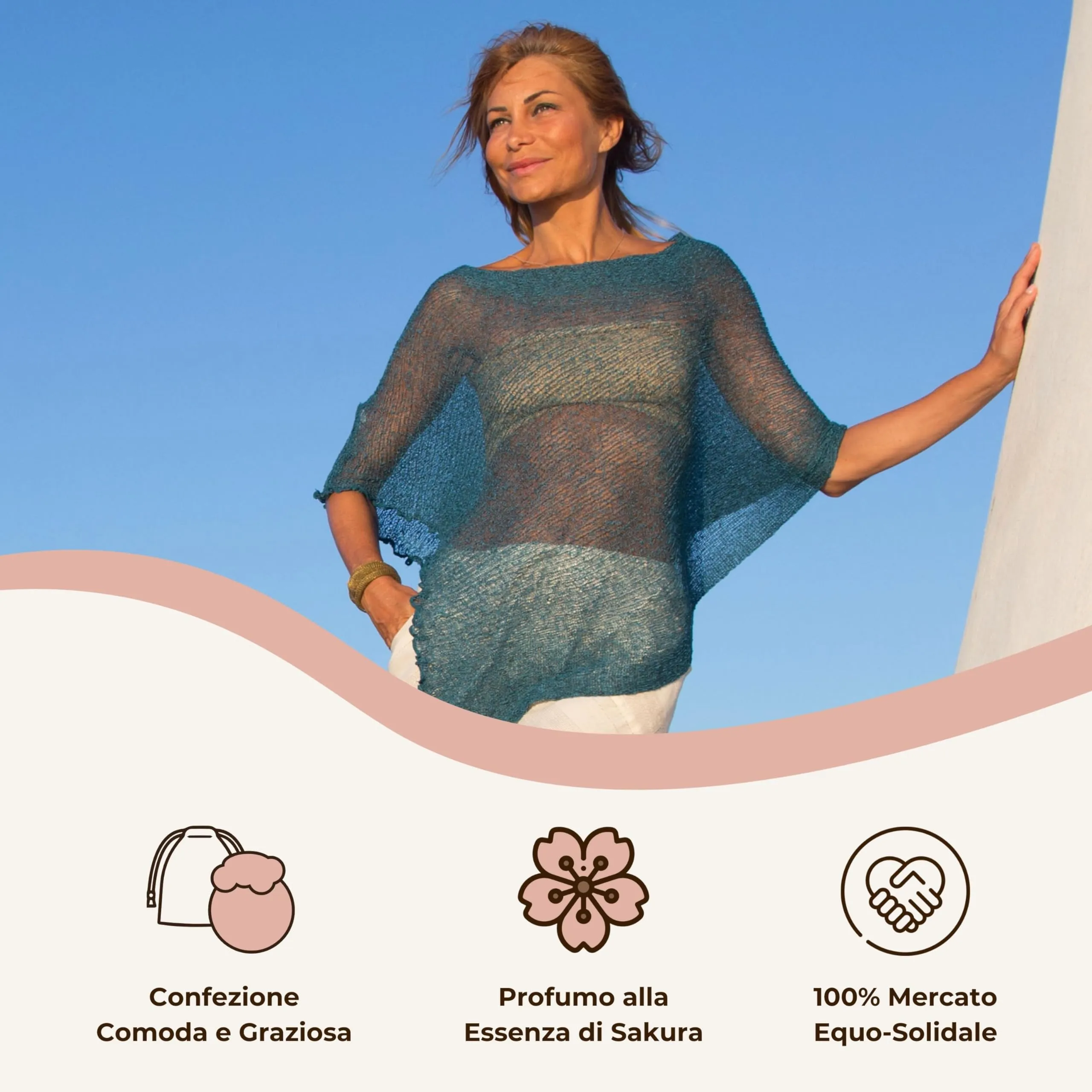 creazioni unique Poncho Coprispalle Donna in Rete di Viscosa Termica Tortora Argento - immagine 5