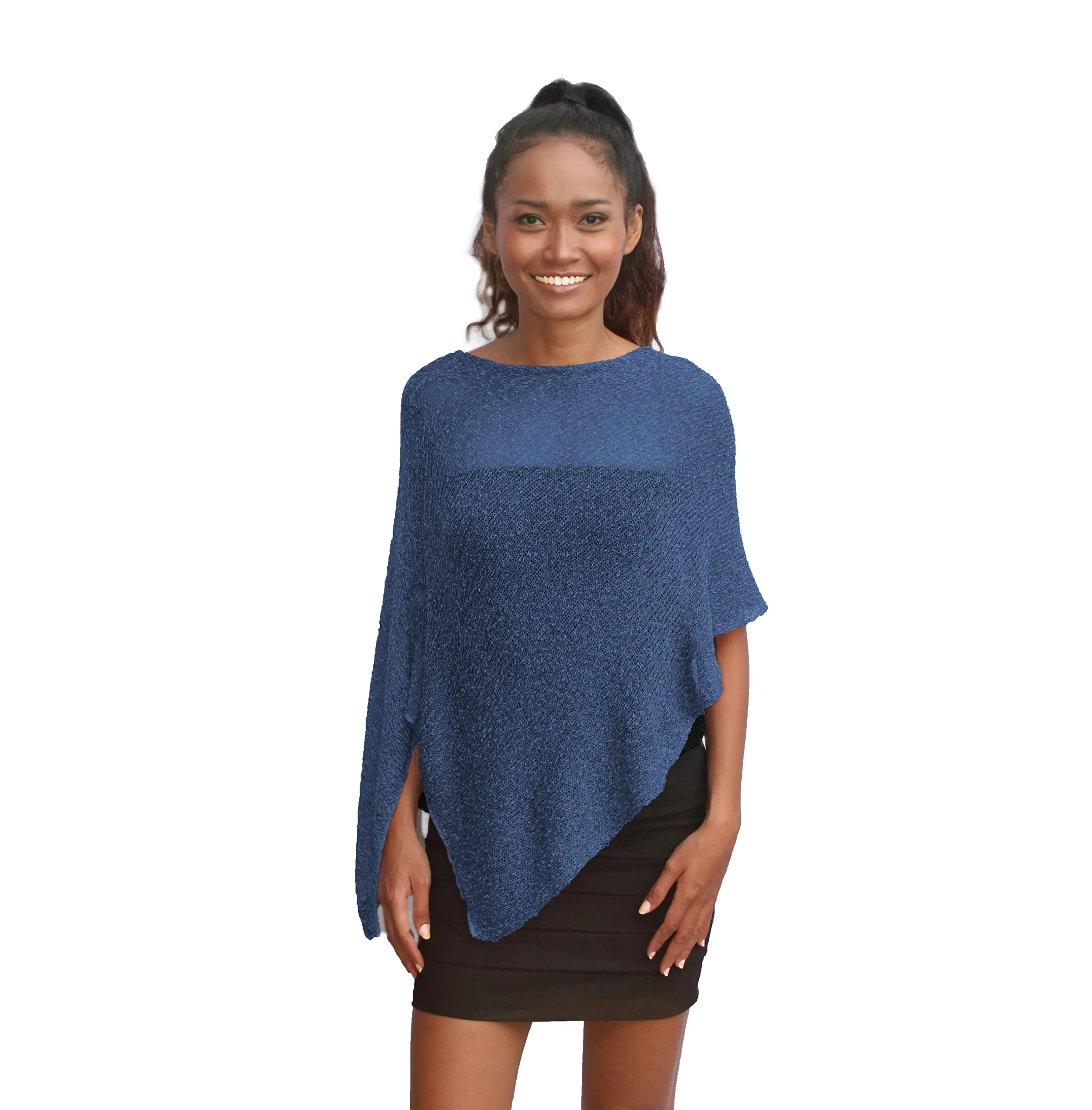 creazioni unique Poncho Coprispalle Donna in Rete di Viscosa Termica, Blue Navy - immagine 1
